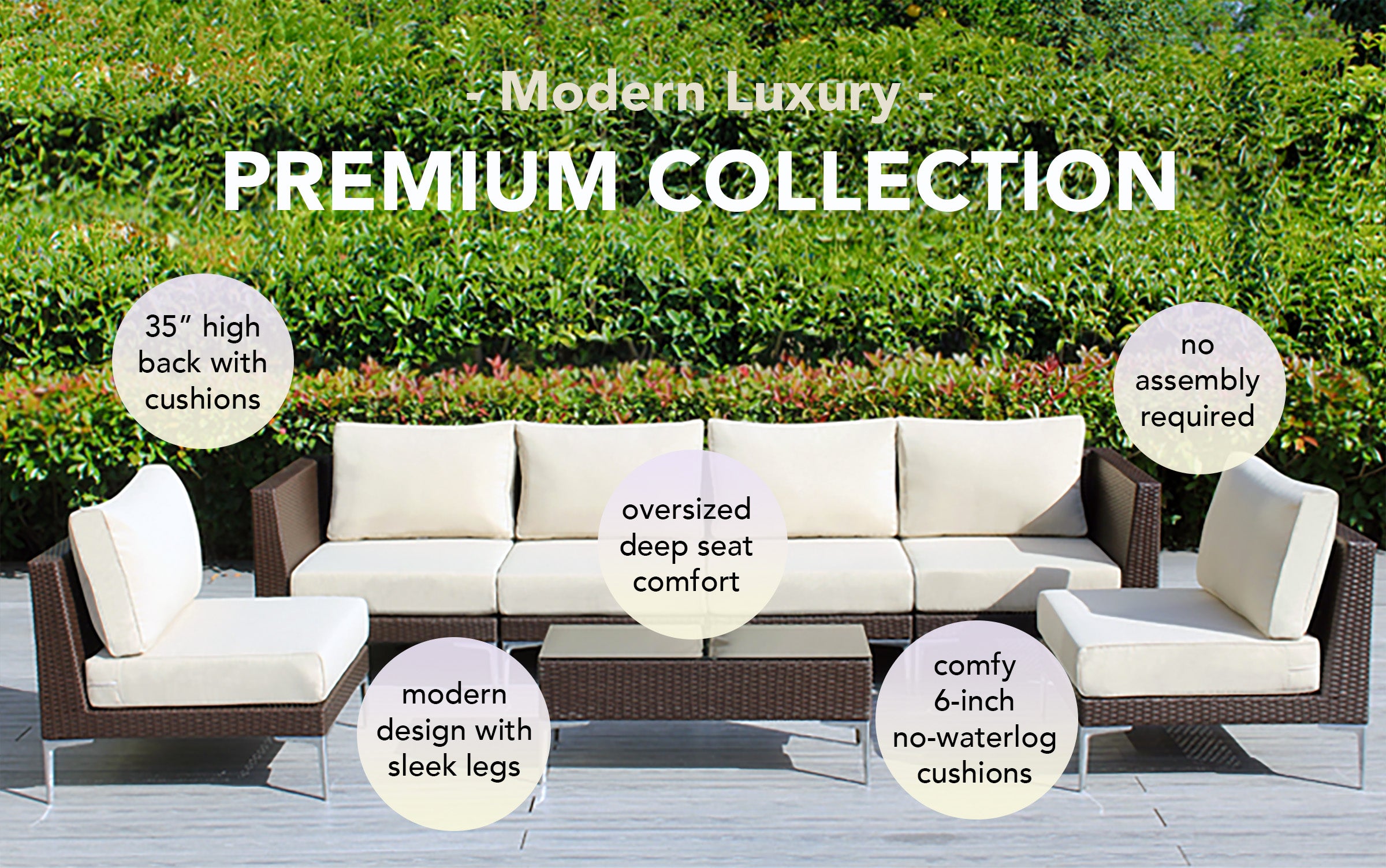 Fully Assembled RainShield Patio Furniture - Premium 9 Piece Outdoor Sectional with 6-inch Water Protected Cushions