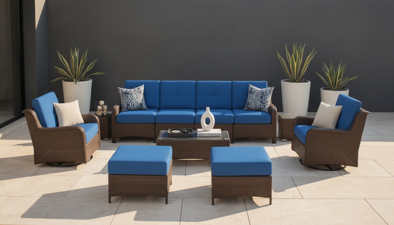 Fully Assembled Rainshield Patio Furniture - Summit 11-Piece High-Back Swivel Seating Set with 6" RainShield Cushions
