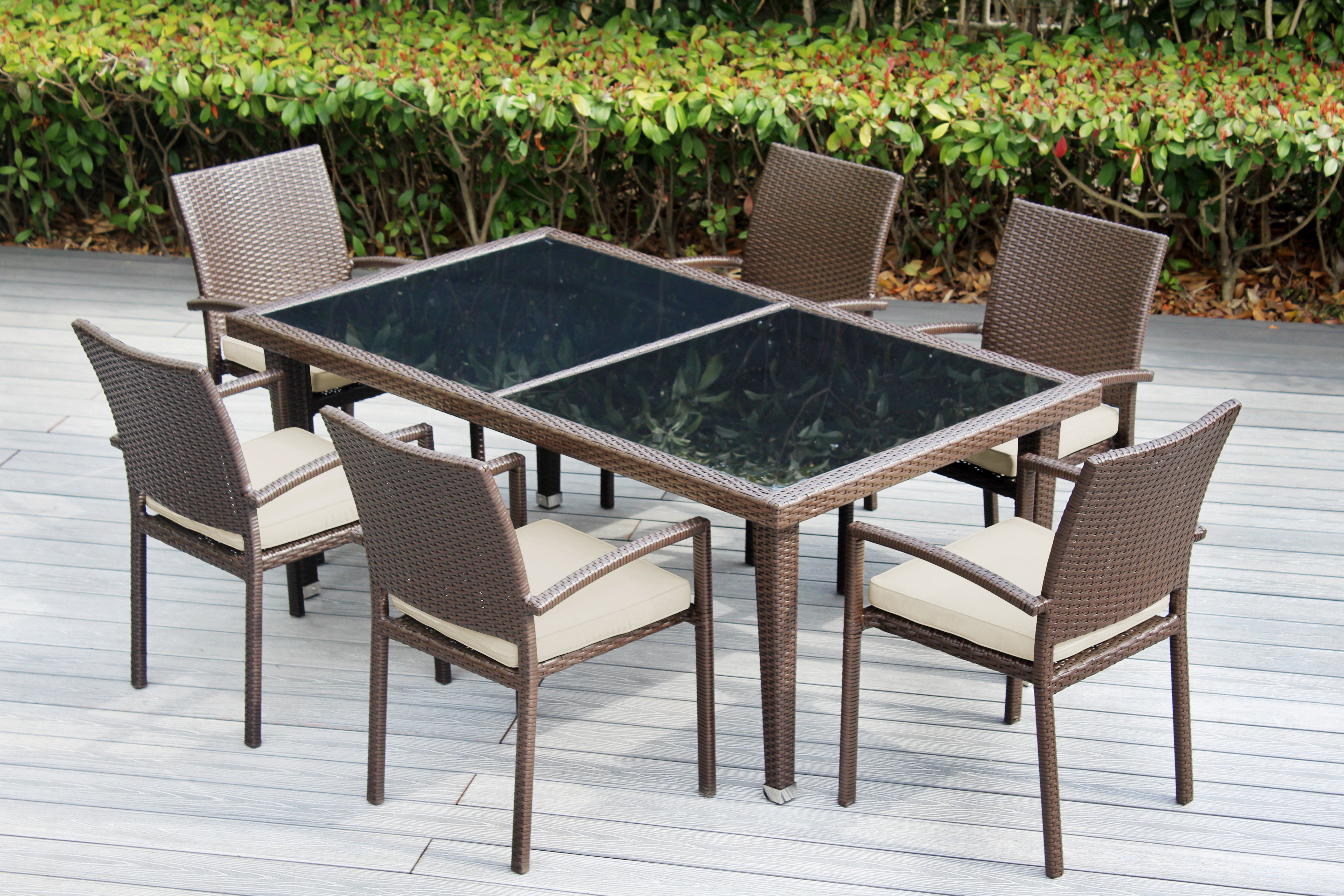 Ohana 7-Piece Outdoor Dining Set with All-Weather Wicker Table and 6 Chairs