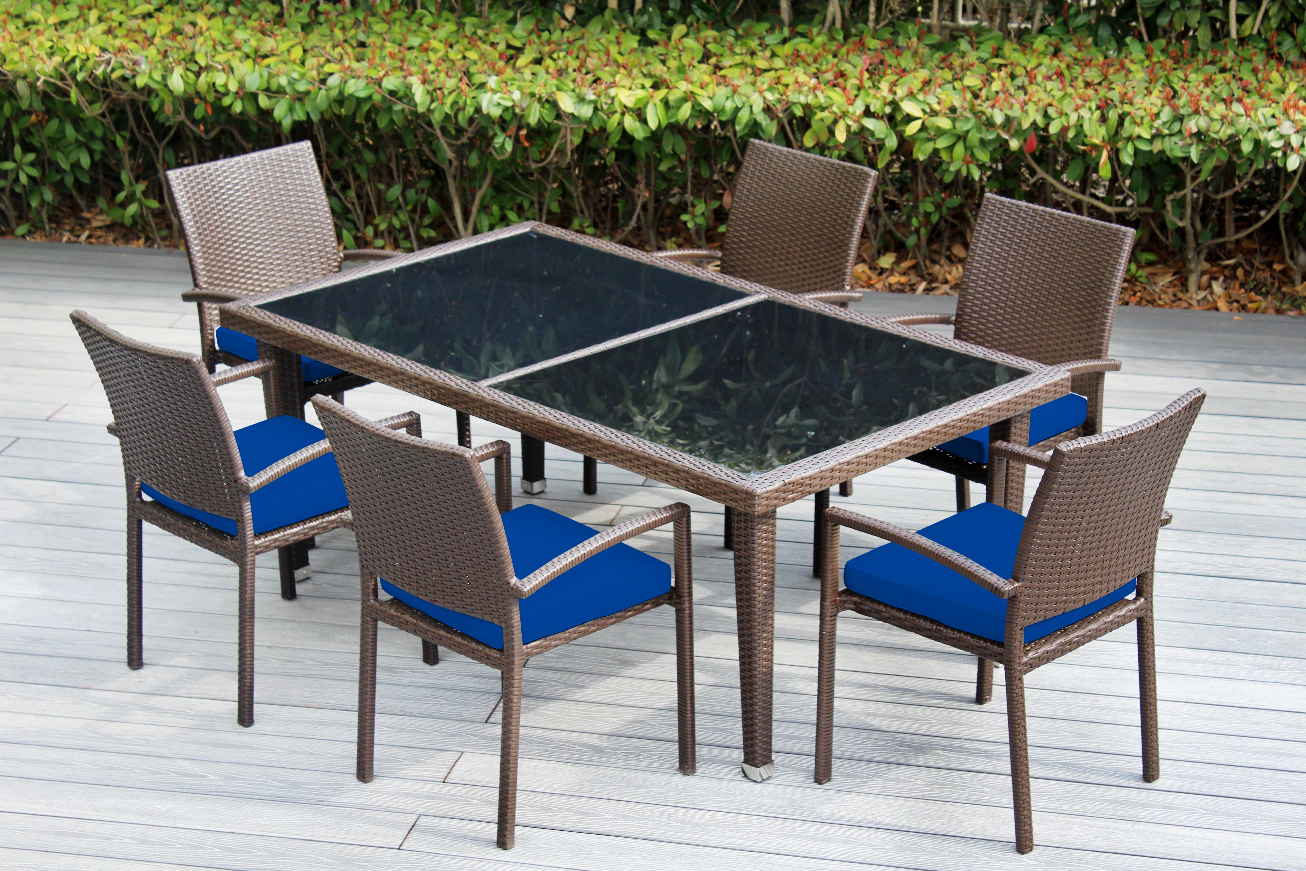 Ohana 7-Piece Outdoor Dining Set with All-Weather Wicker Table and 6 Chairs