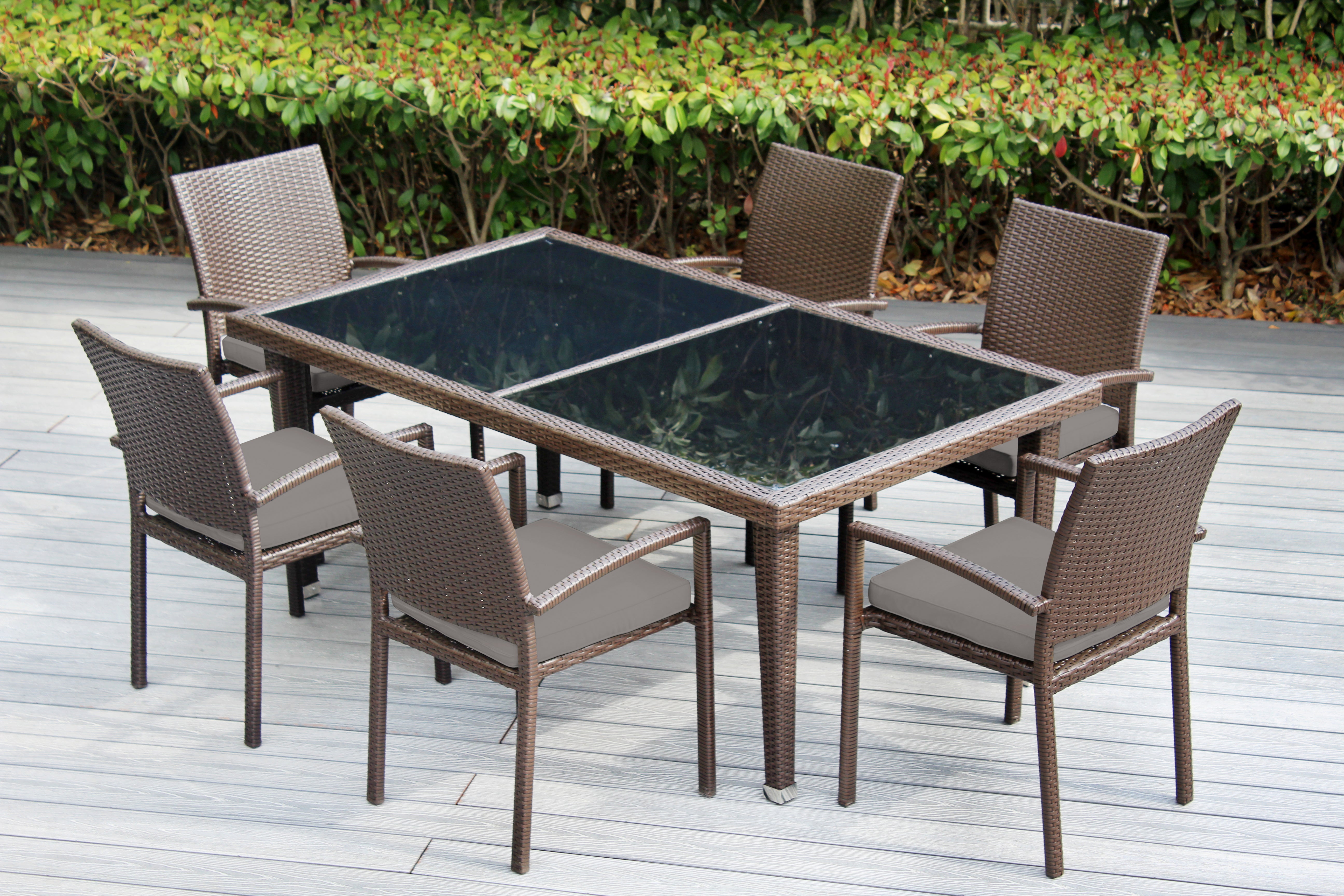 Ohana 7-Piece Outdoor Dining Set with All-Weather Wicker Table and 6 Chairs