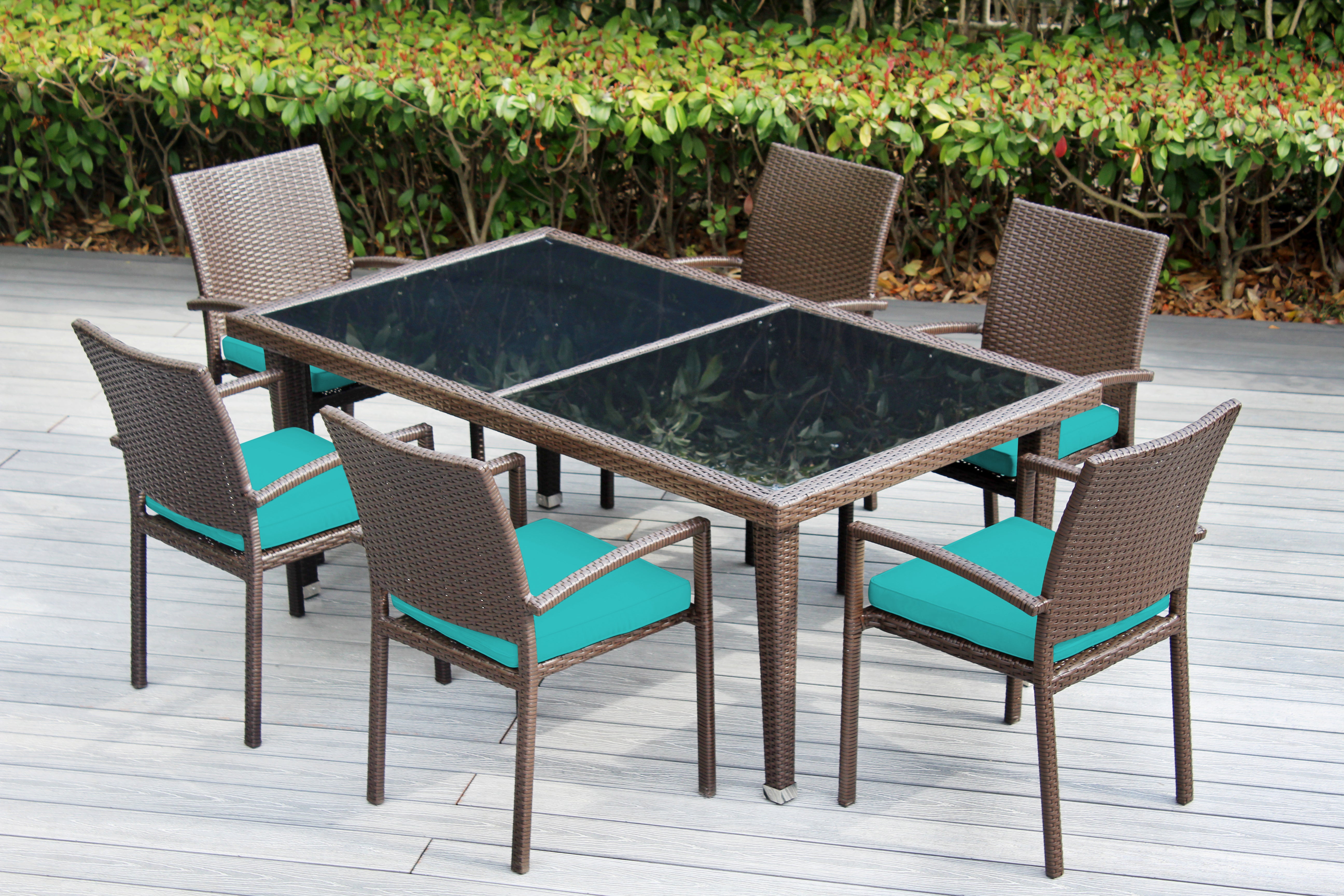 Ohana 7-Piece Outdoor Dining Set with All-Weather Wicker Table and 6 Chairs
