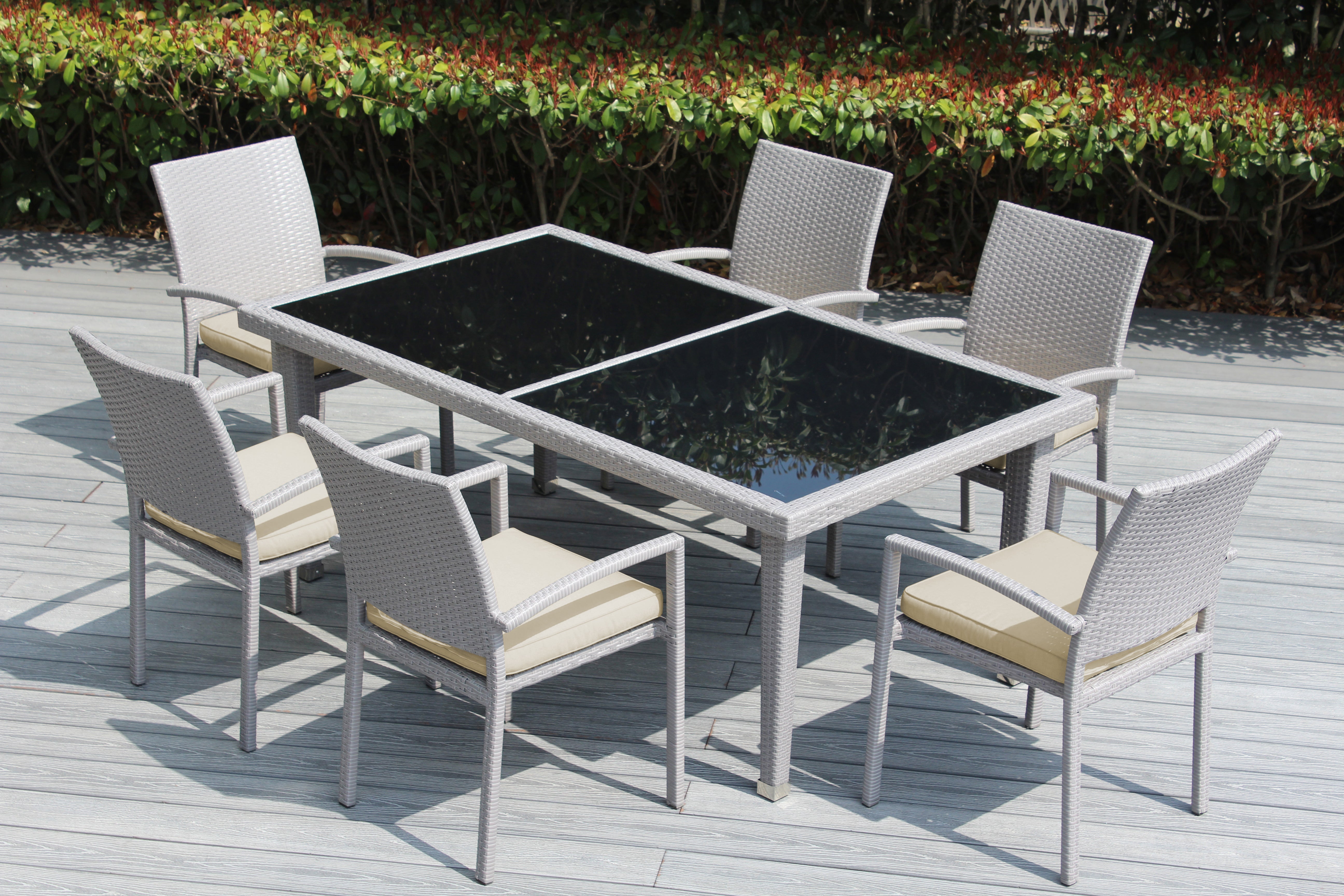 Ohana 7-Piece Outdoor Dining Set with All-Weather Wicker Table and 6 Chairs