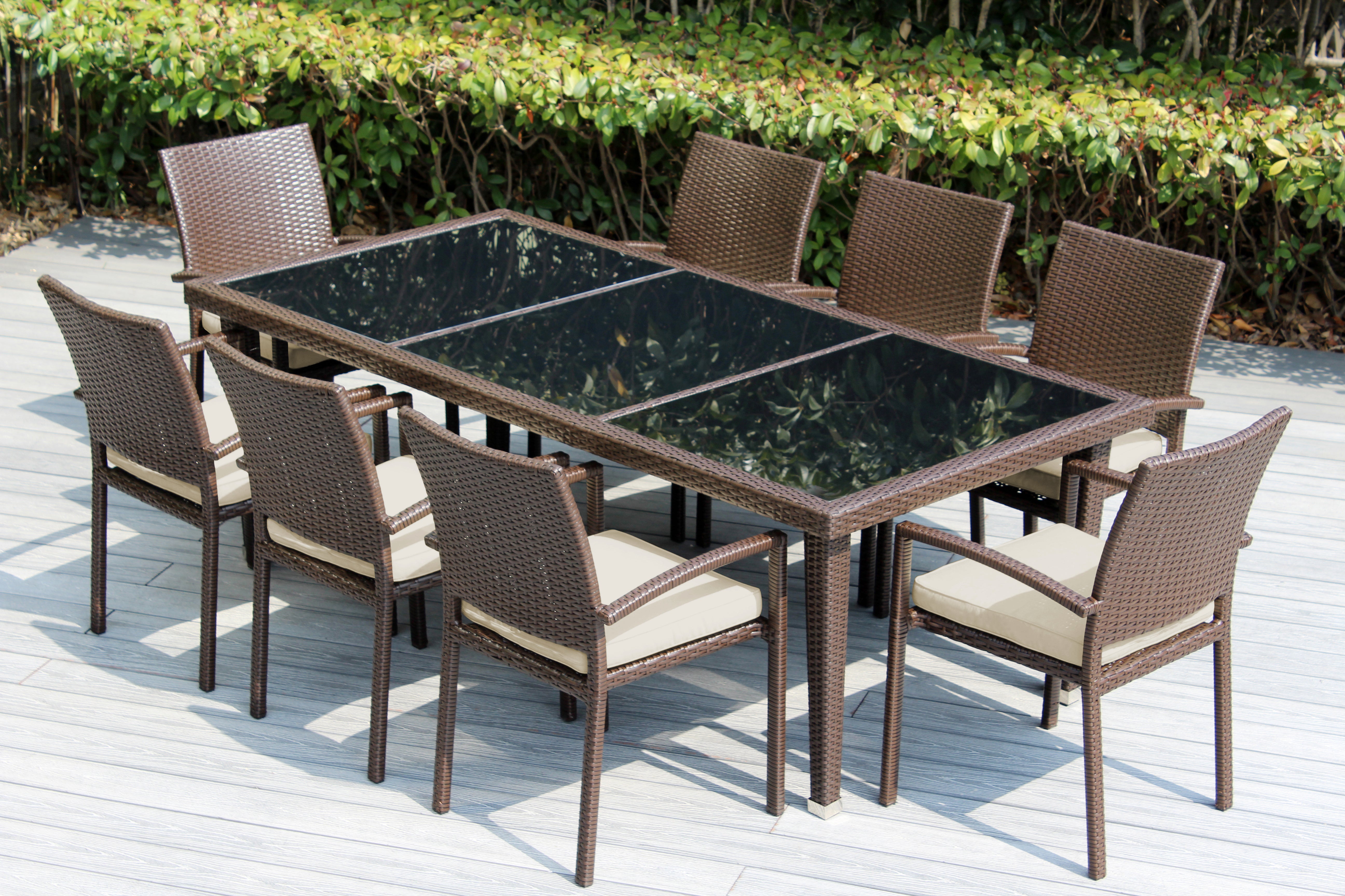 Ohana 9-Piece Outdoor Dining Set with All-Weather Wicker Table and 8 Chairs