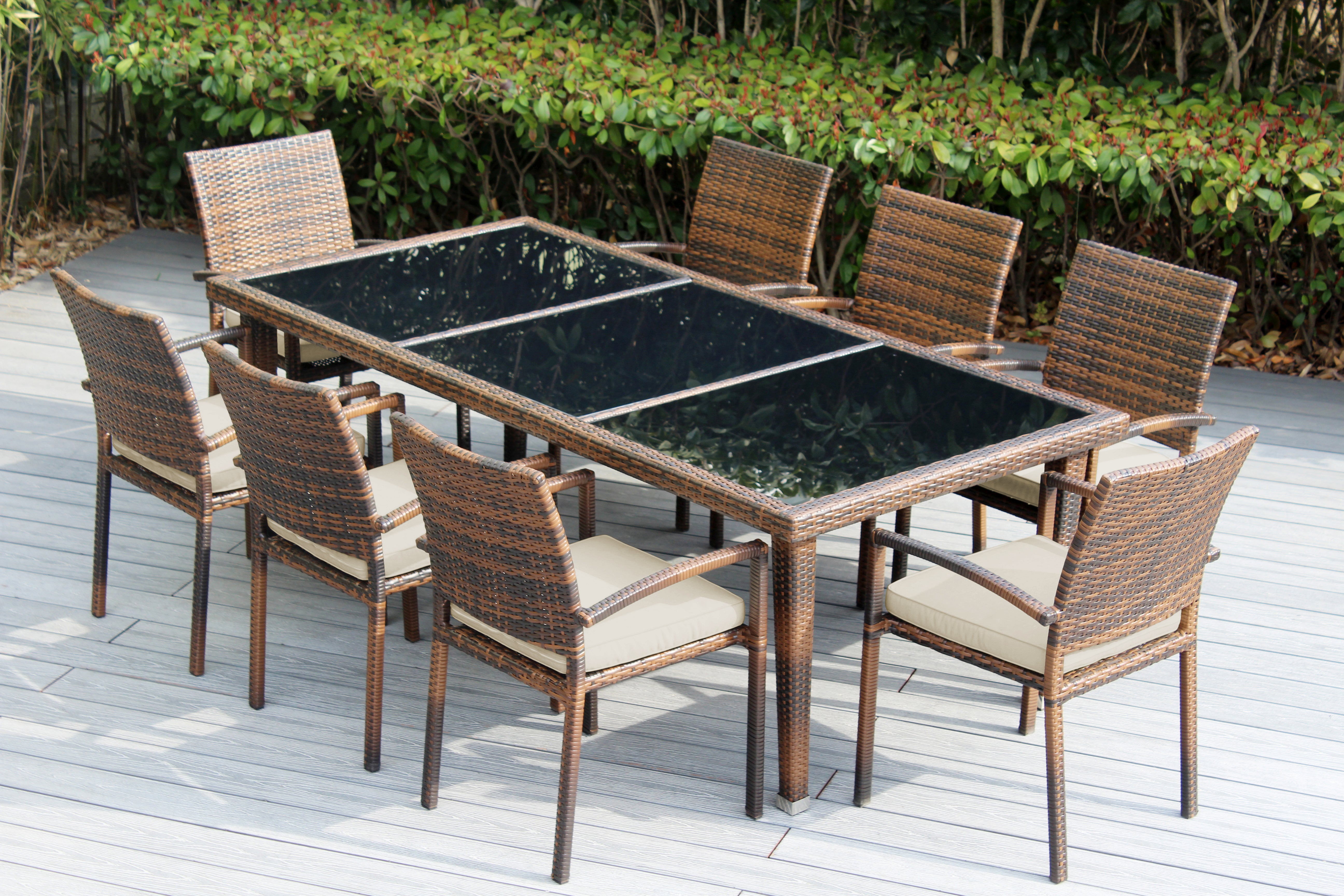 Ohana 9-Piece Outdoor Dining Set with All-Weather Wicker Table and 8 Chairs