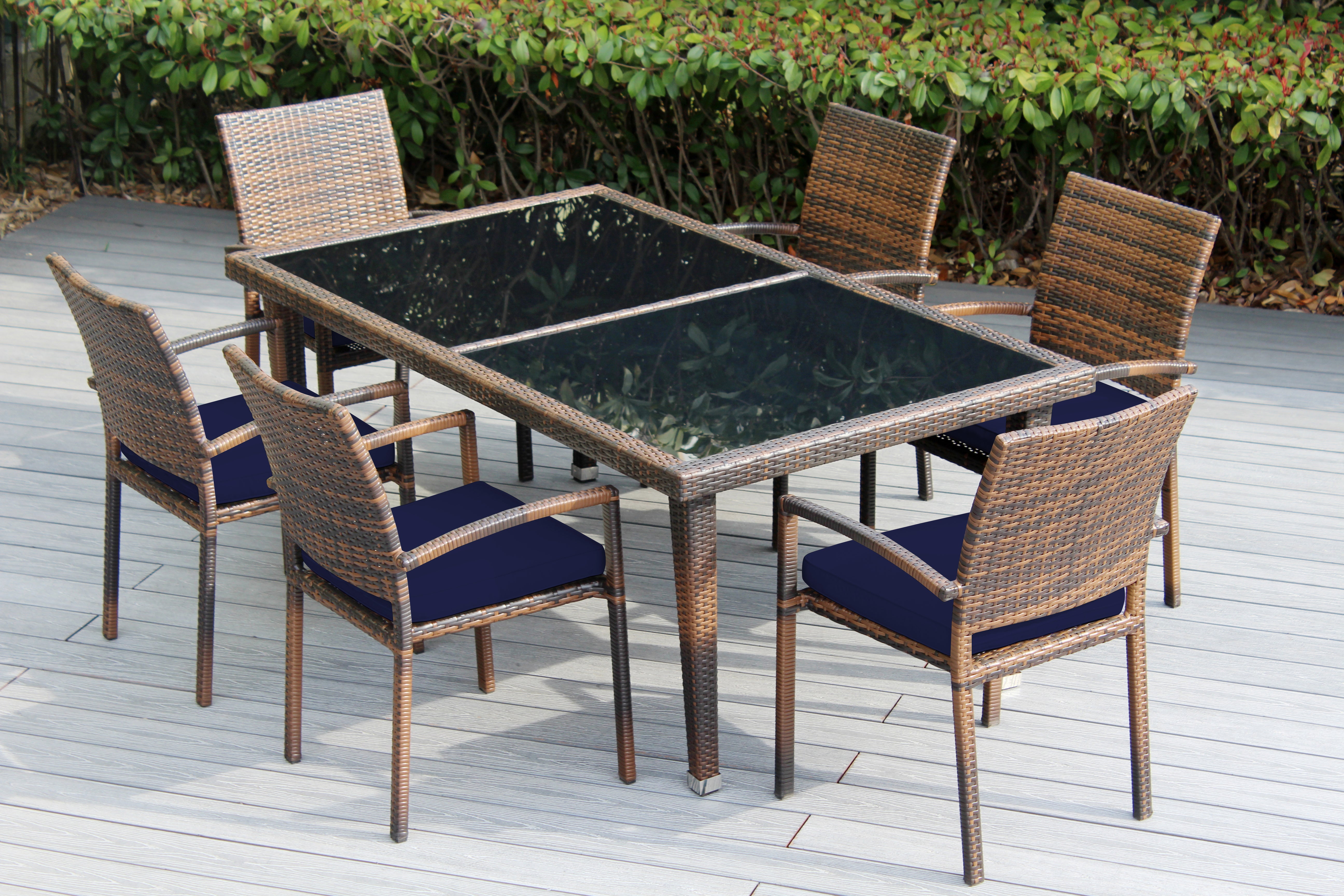 Ohana 7-Piece Outdoor Dining Set with All-Weather Wicker Table and 6 Chairs