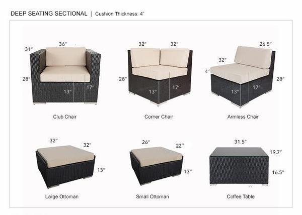 Fully Assembled Ohana Rainshield Patio furniture 10 piece Club Chair Sectional with 6 inch Water protection cushion