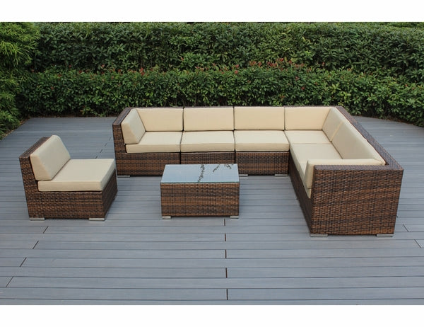 Fully Assembled Rainshield Patio Furniture - Ohana 8 Piece L Shape Sectional with 6-inch Water Protected Cushions