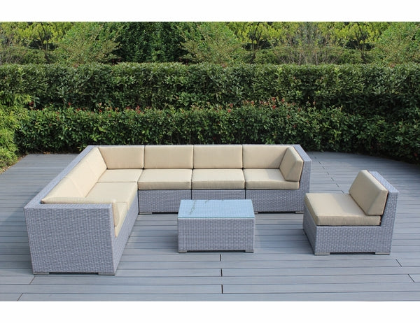 Fully Assembled Rainshield Patio Furniture - Ohana 8 Piece L Shape Sectional with 6-inch Water Protected Cushions