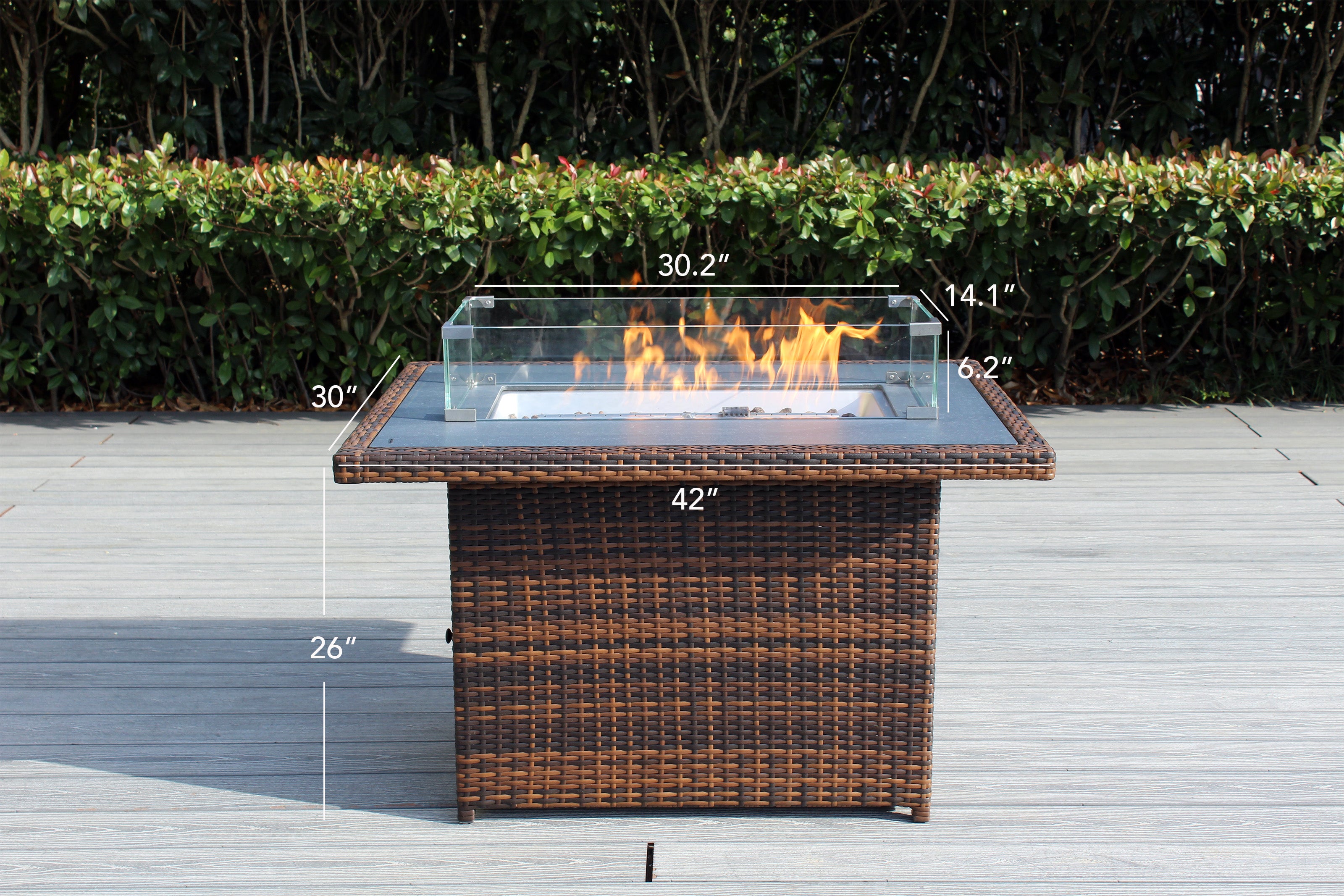 Rainshield Patio Furniture - 42" Matching Wicker Propane Gas Fire Pit Table