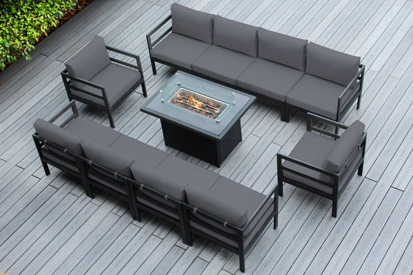 Fully Assembled RainShield Patio Furniture - 11 Piece Aluminum Outdoor Sectional with Water Protected Cushions