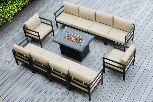 Fully Assembled RainShield Patio Furniture - 11 Piece Aluminum Outdoor Sectional with Water Protected Cushions