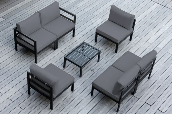 Fully Assembled RainShield Patio Furniture - 7 Piece Aluminum Outdoor Sectional with Water Protected Cushions