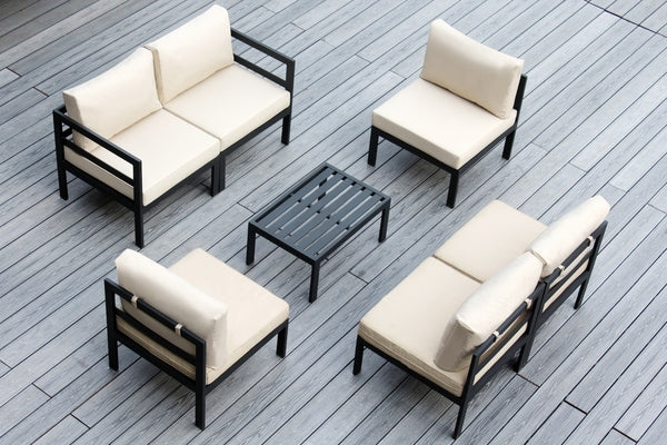 Fully Assembled RainShield Patio Furniture - 7 Piece Aluminum Outdoor Sectional with Water Protected Cushions