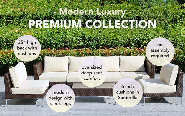 Fully Assembled Rainshield Patio Furniture - Premium 7 Piece Outdoor Sectional with Oversized Seating, Tall High Back and 6-inch Water Protected Cushions