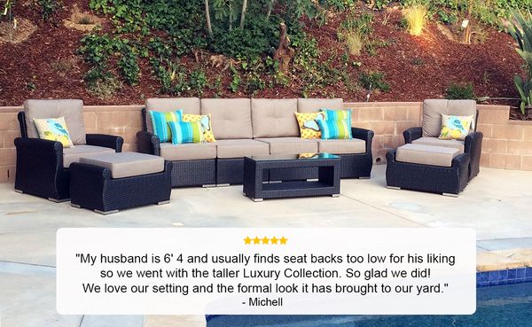 Rain Shield Outdoor Patio 7-Piece Luxury Oversized Seating Set - Tall Back with 6 Inch Rainshield cushion