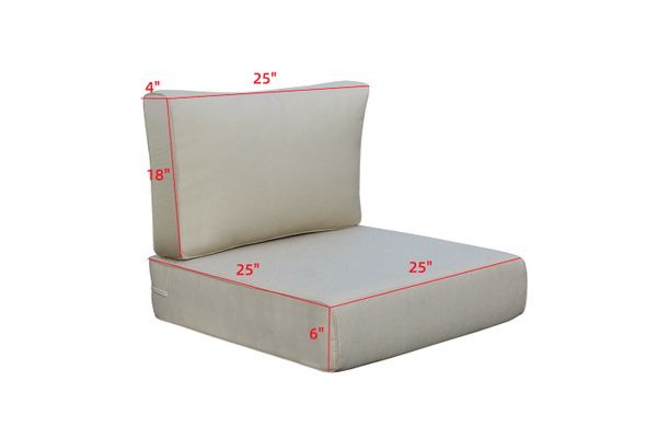 Rainshield 6-Inch Thick Waterproof Outdoor Cushions - 25"x25" (2-Pieces) | Sunbrella Fabric Options