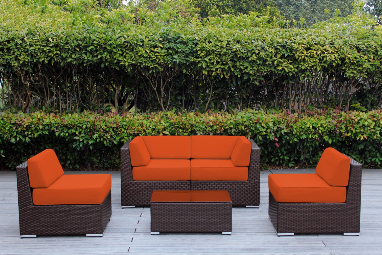 Fully Assembled Rainshield Patio Furniture - Ohana 5 Piece Sectional with 6-inch Water Protected Cushions