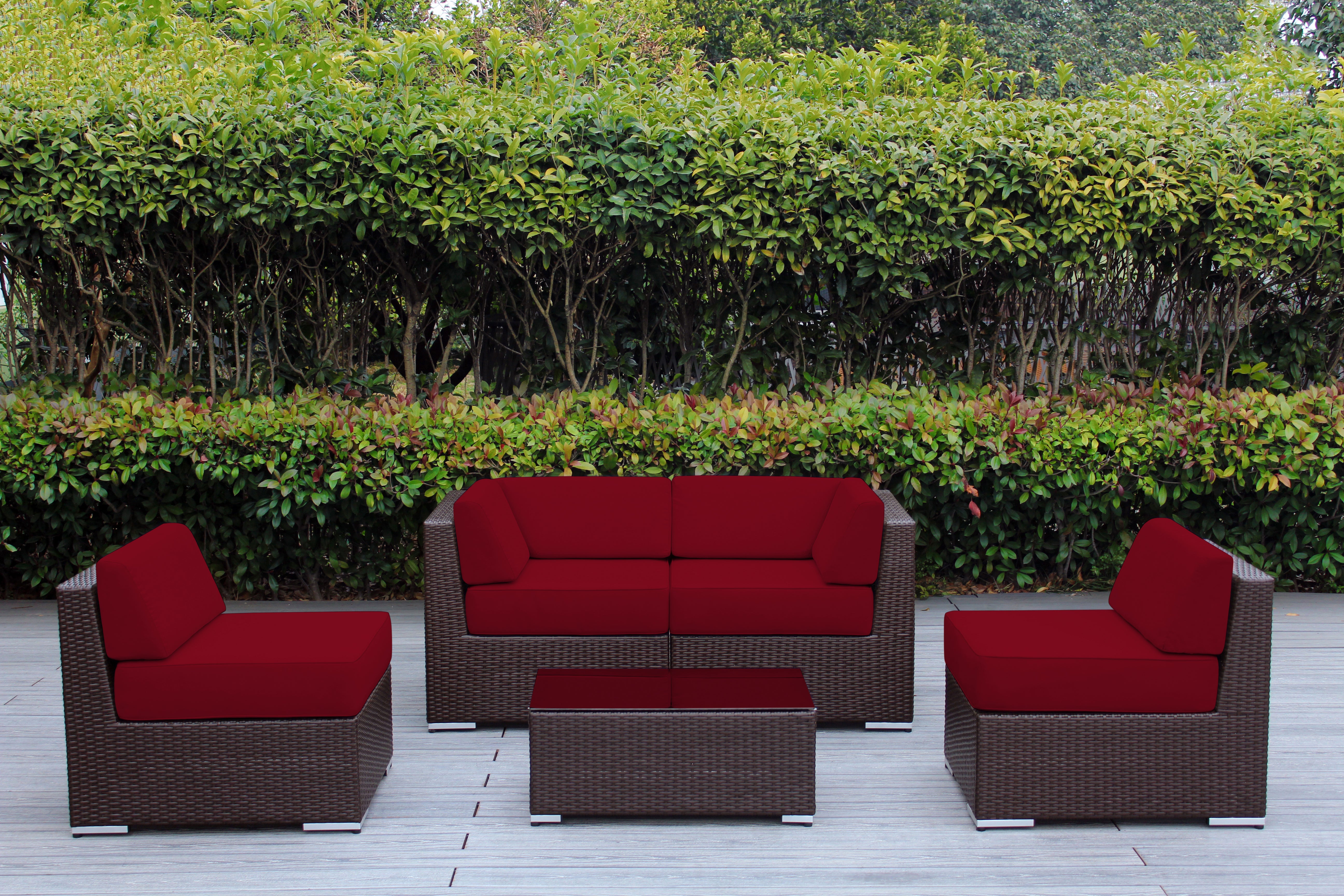 Fully Assembled Rainshield Patio Furniture - Ohana 5 Piece Sectional with 6-inch Water Protected Cushions