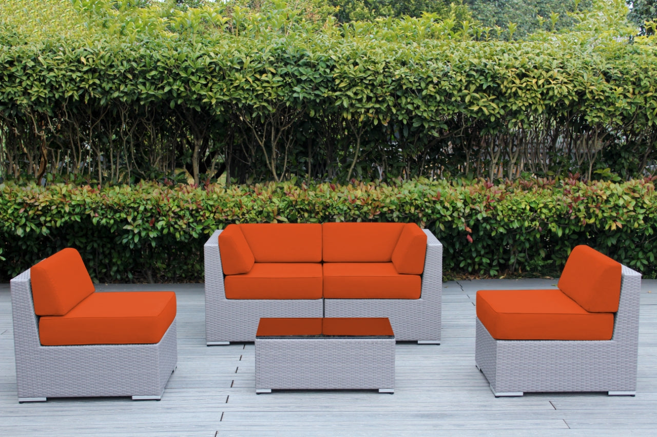 Fully Assembled Rainshield Patio Furniture - Ohana 5 Piece Sectional with 6-inch Water Protected Cushions