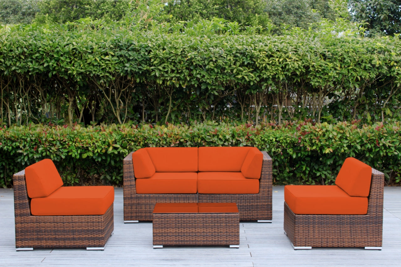 Fully Assembled Rainshield Patio Furniture - Ohana 5 Piece Sectional with 6-inch Water Protected Cushions