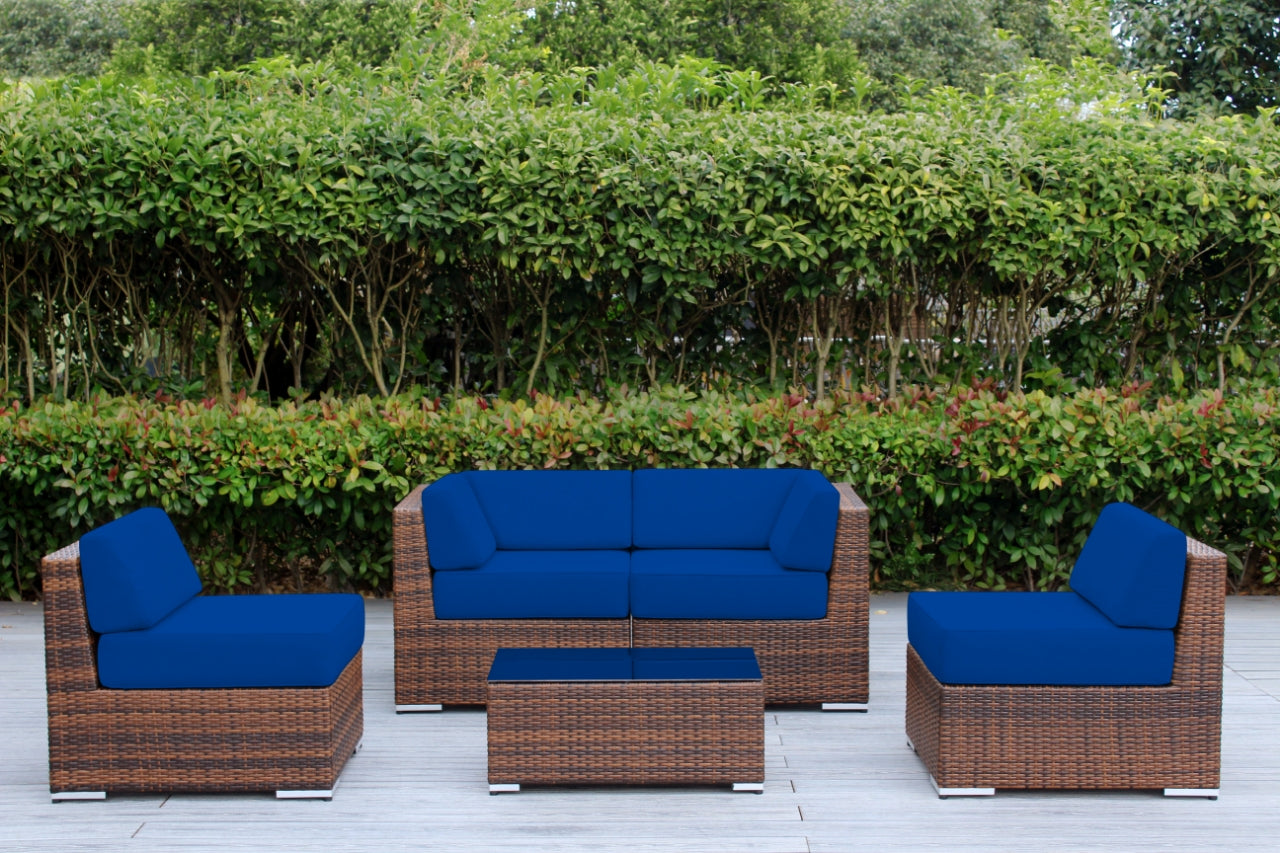 Fully Assembled Rainshield Patio Furniture - Ohana 5 Piece Sectional with 6-inch Water Protected Cushions