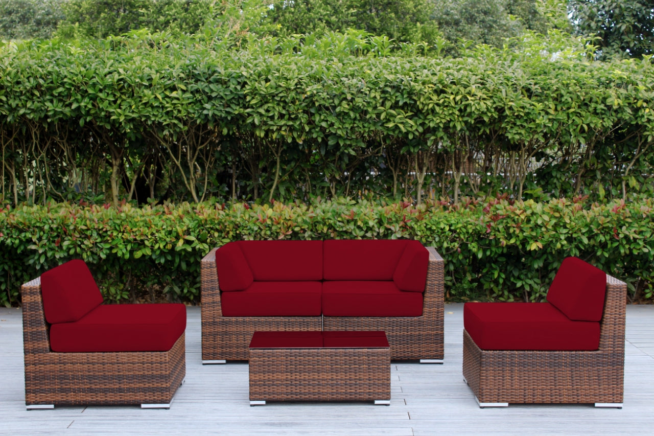 Fully Assembled Rainshield Patio Furniture - Ohana 5 Piece Sectional with 6-inch Water Protected Cushions