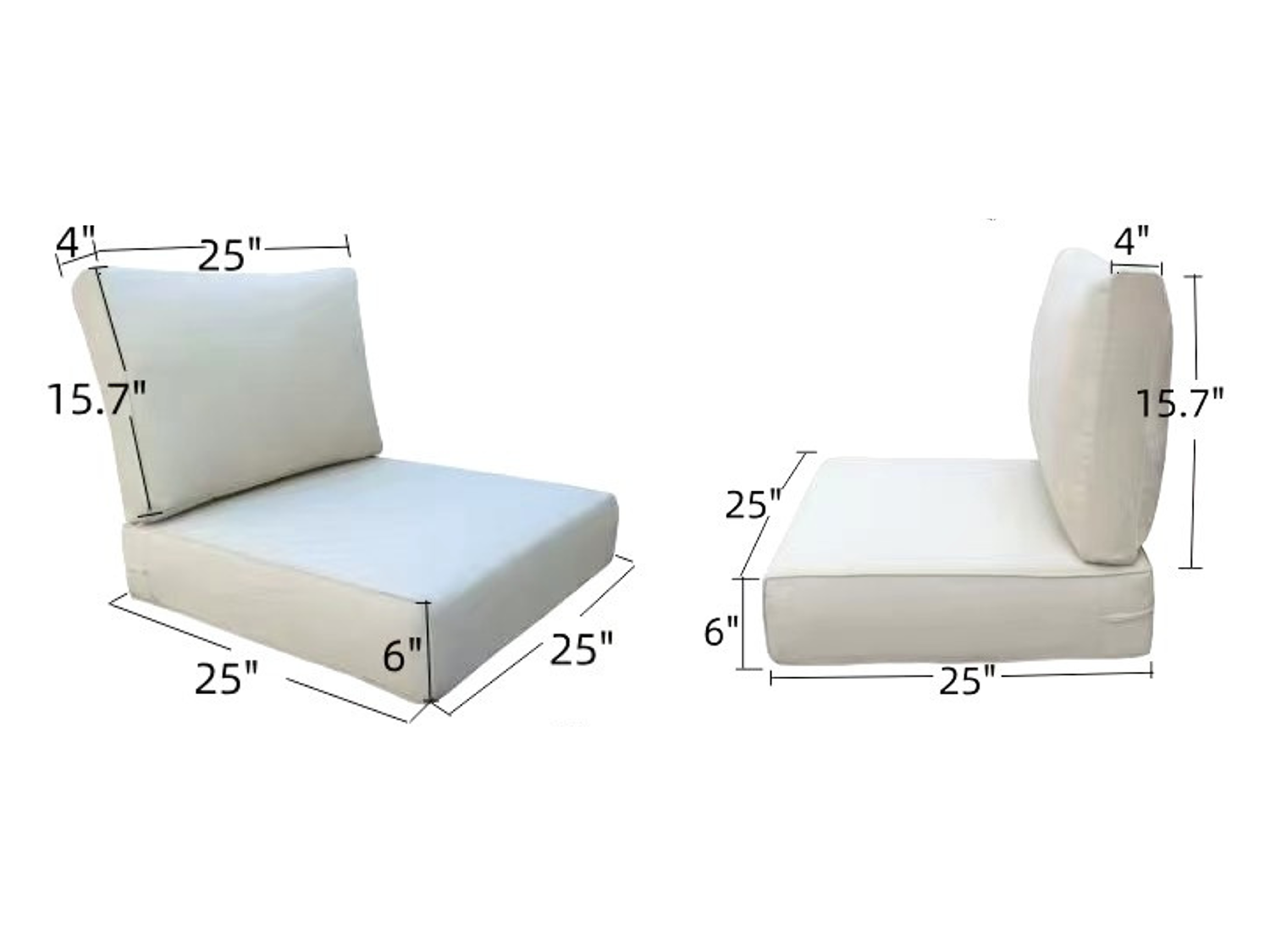 Rainshield 6-Inch Thick Waterproof Outdoor Cushions - 25"x25" (2-Pieces) | Sunbrella Fabric Options