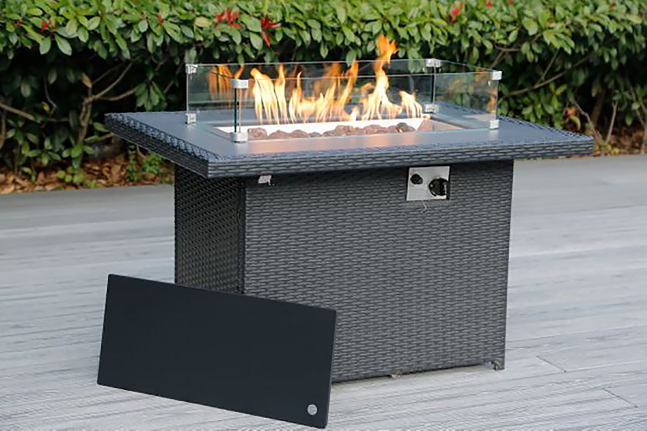 Rainshield Patio Furniture - 42" Matching Wicker Propane Gas Fire Pit Table