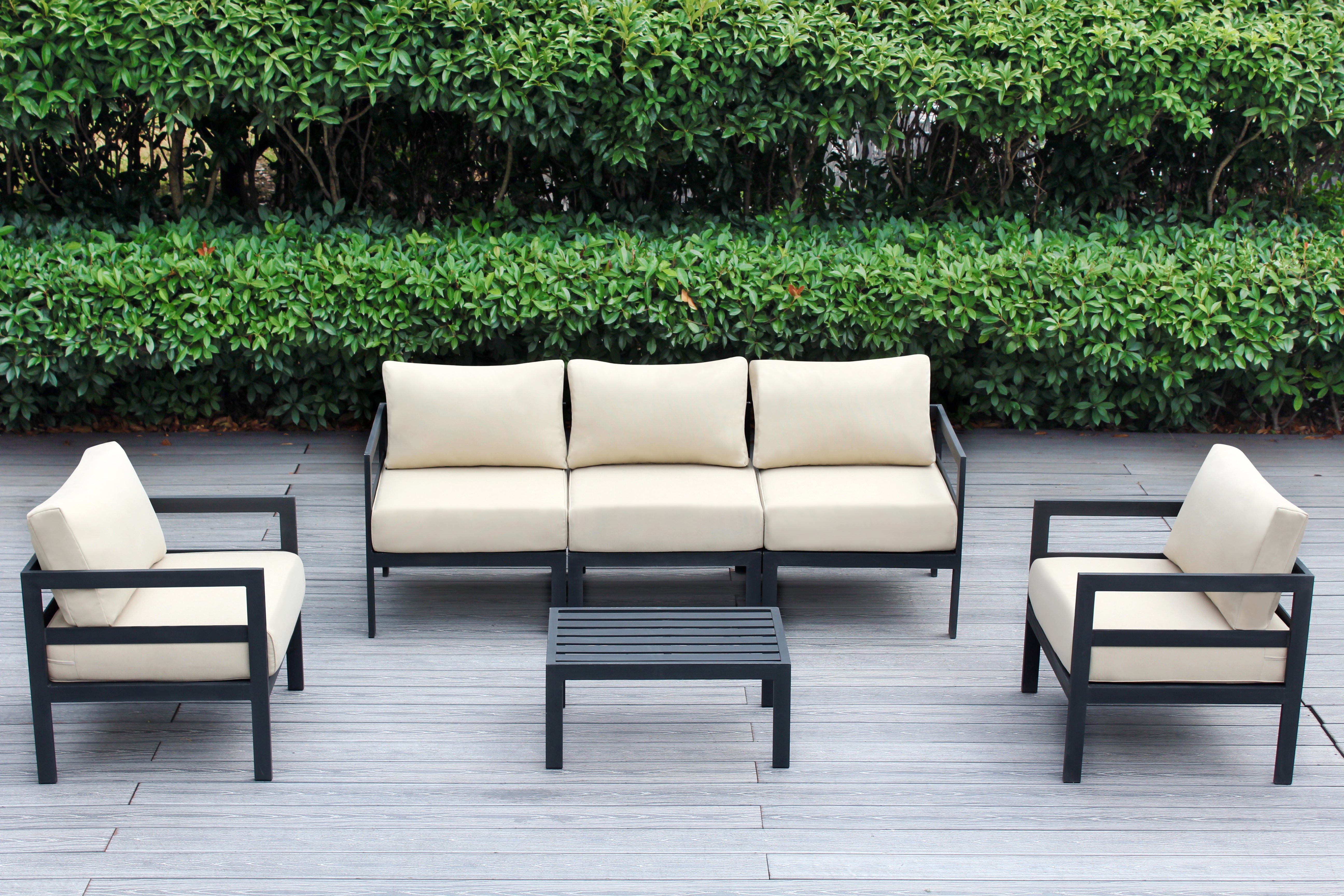 Fully Assembled Rainshield Patio Furniture - 6 Piece Aluminum Outdoor Sectional with Water Protected Outdoor Cushions
