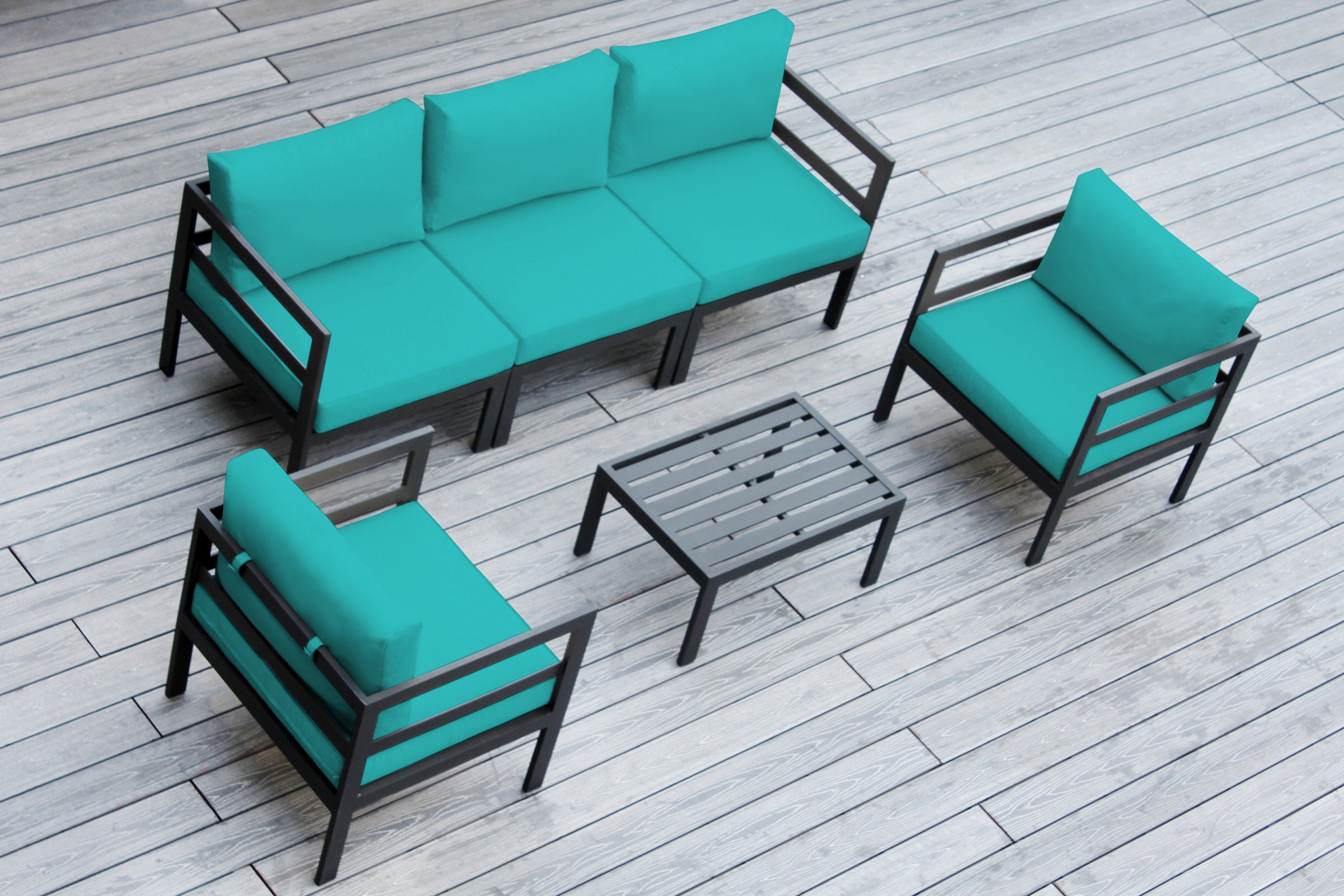 Fully Assembled Rainshield Patio Furniture - 6 Piece Aluminum Outdoor Sectional with Water Protected Outdoor Cushions