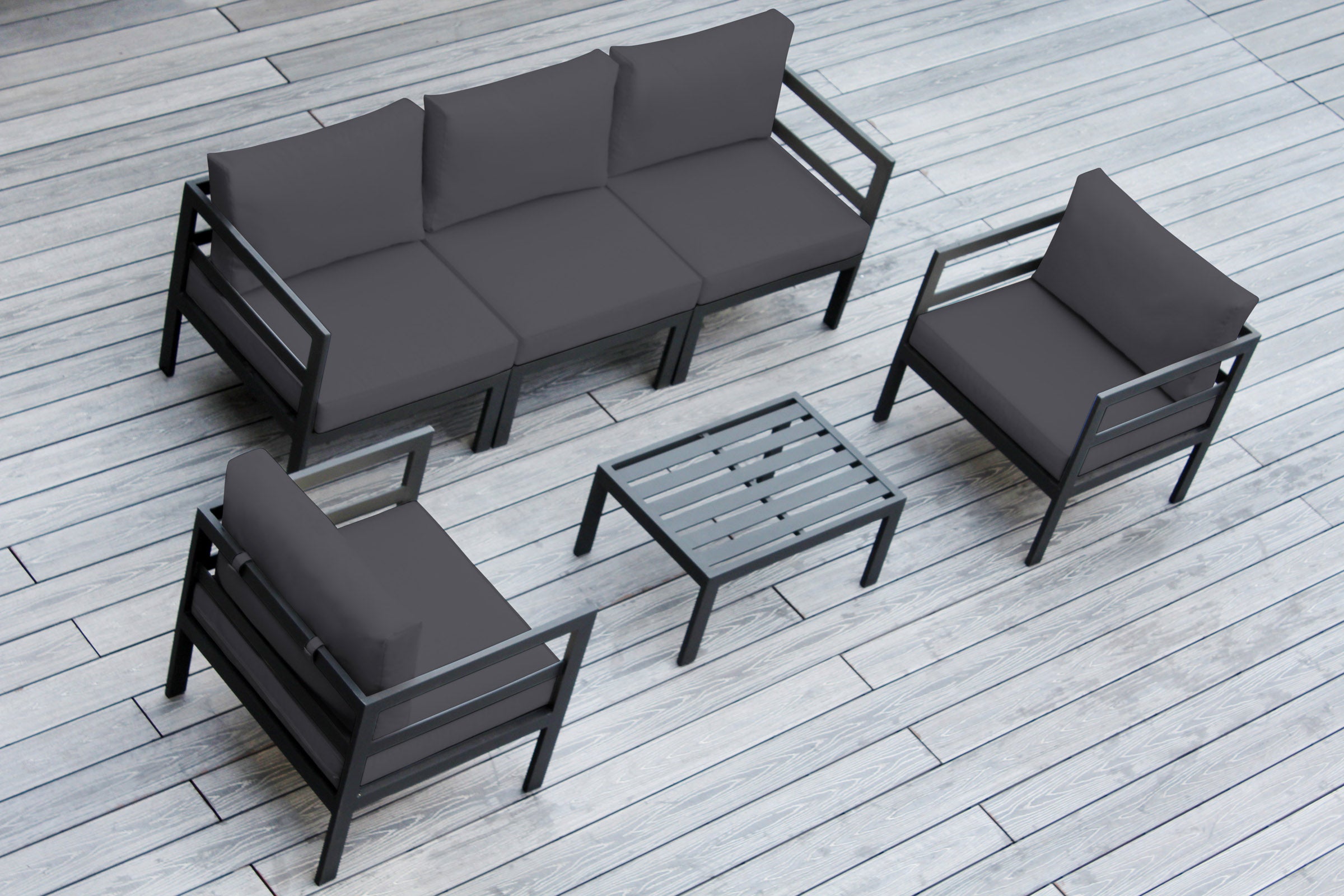 Fully Assembled Rainshield Patio Furniture - 6 Piece Aluminum Outdoor Sectional with Water Protected Outdoor Cushions