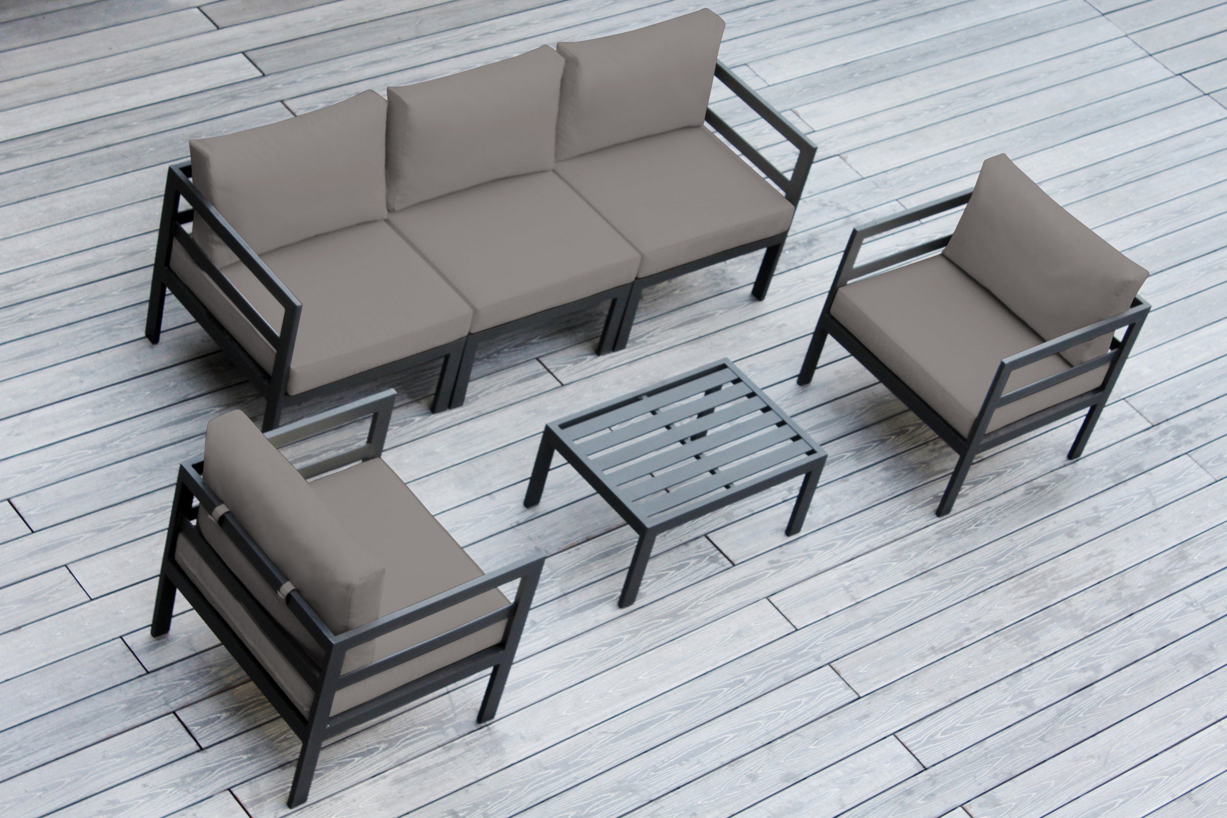 Fully Assembled Rainshield Patio Furniture - 6 Piece Aluminum Outdoor Sectional with Water Protected Outdoor Cushions