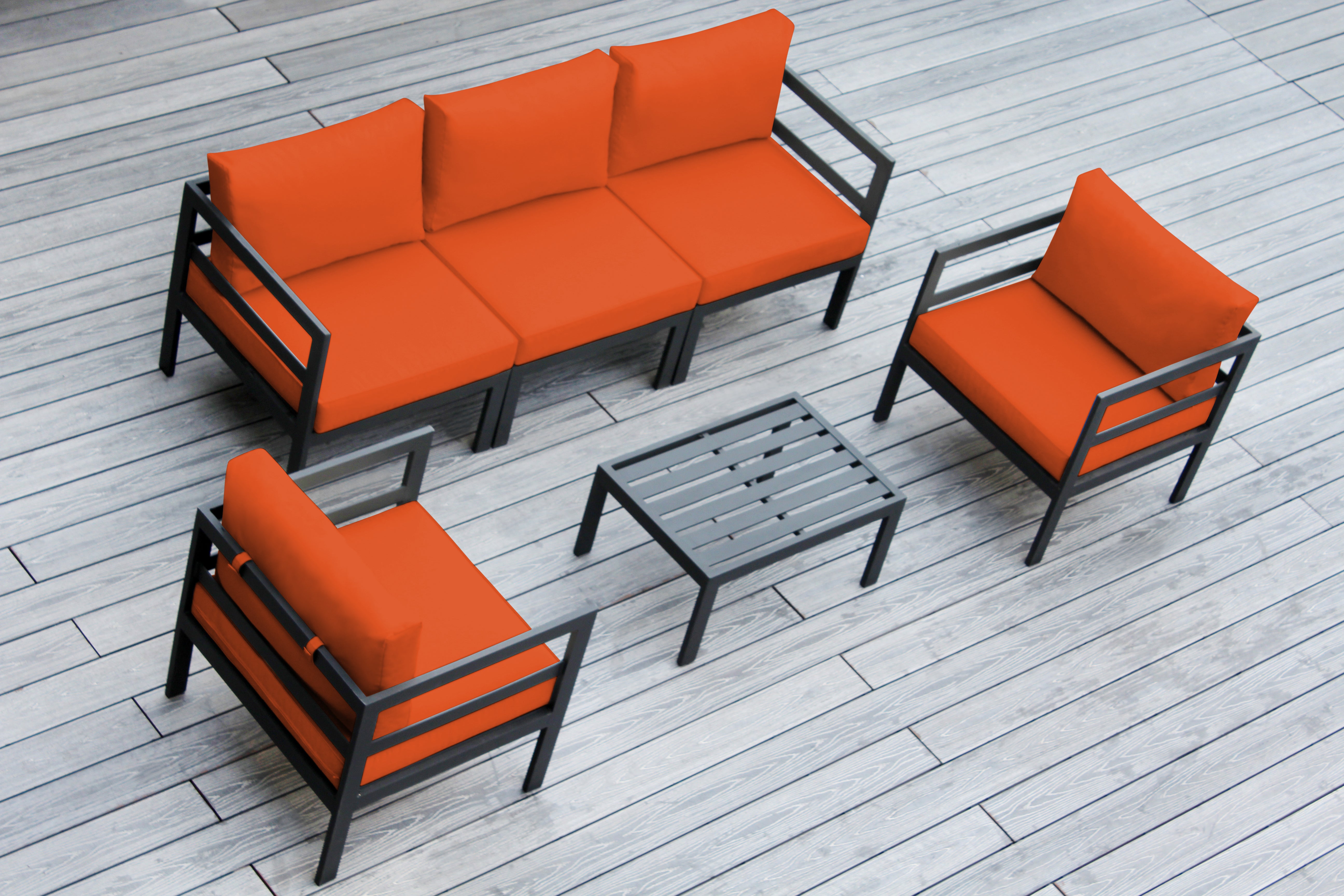 Fully Assembled Rainshield Patio Furniture - 6 Piece Aluminum Outdoor Sectional with Water Protected Outdoor Cushions