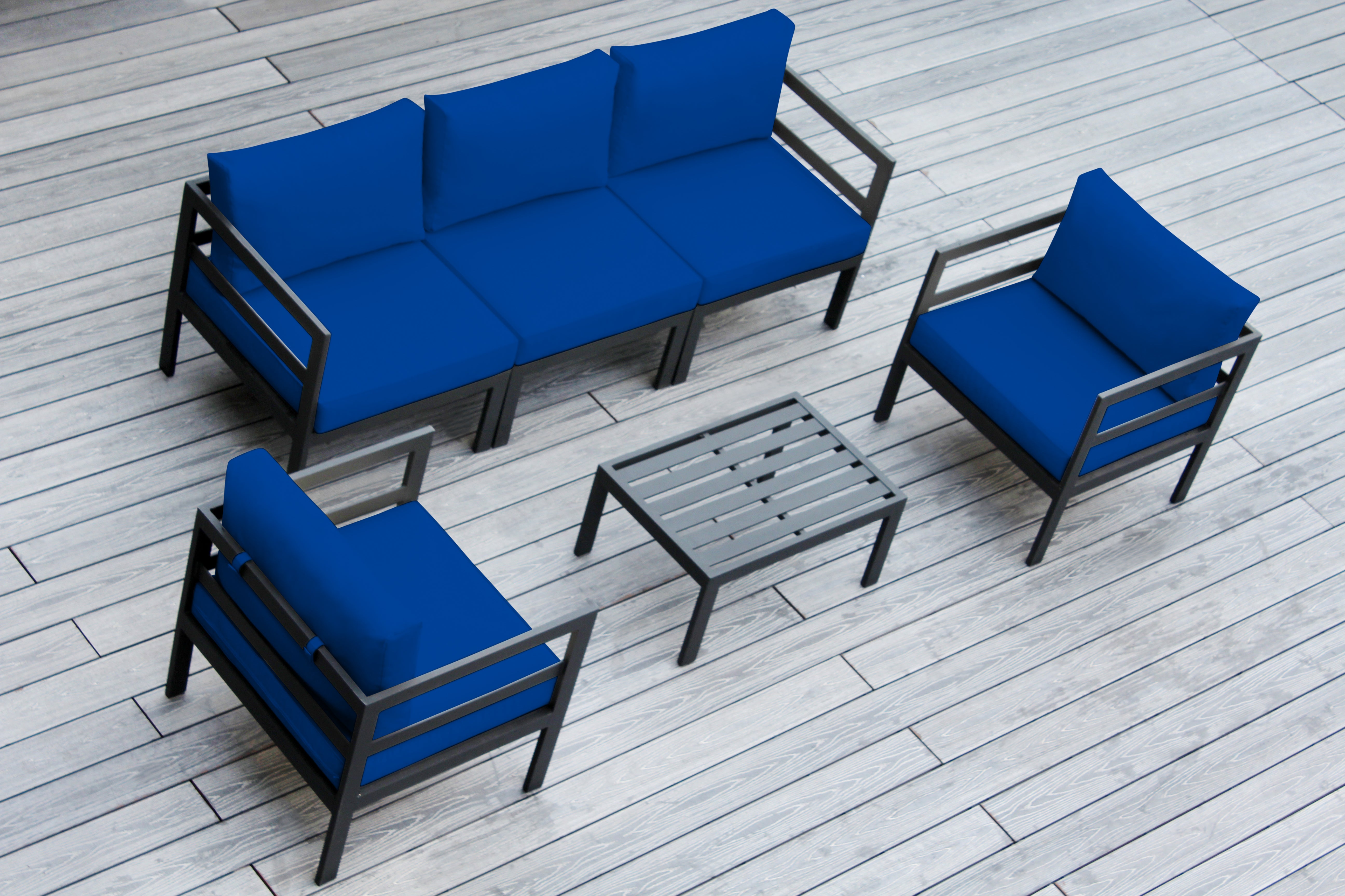 Fully Assembled Rainshield Patio Furniture - 6 Piece Aluminum Outdoor Sectional with Water Protected Outdoor Cushions