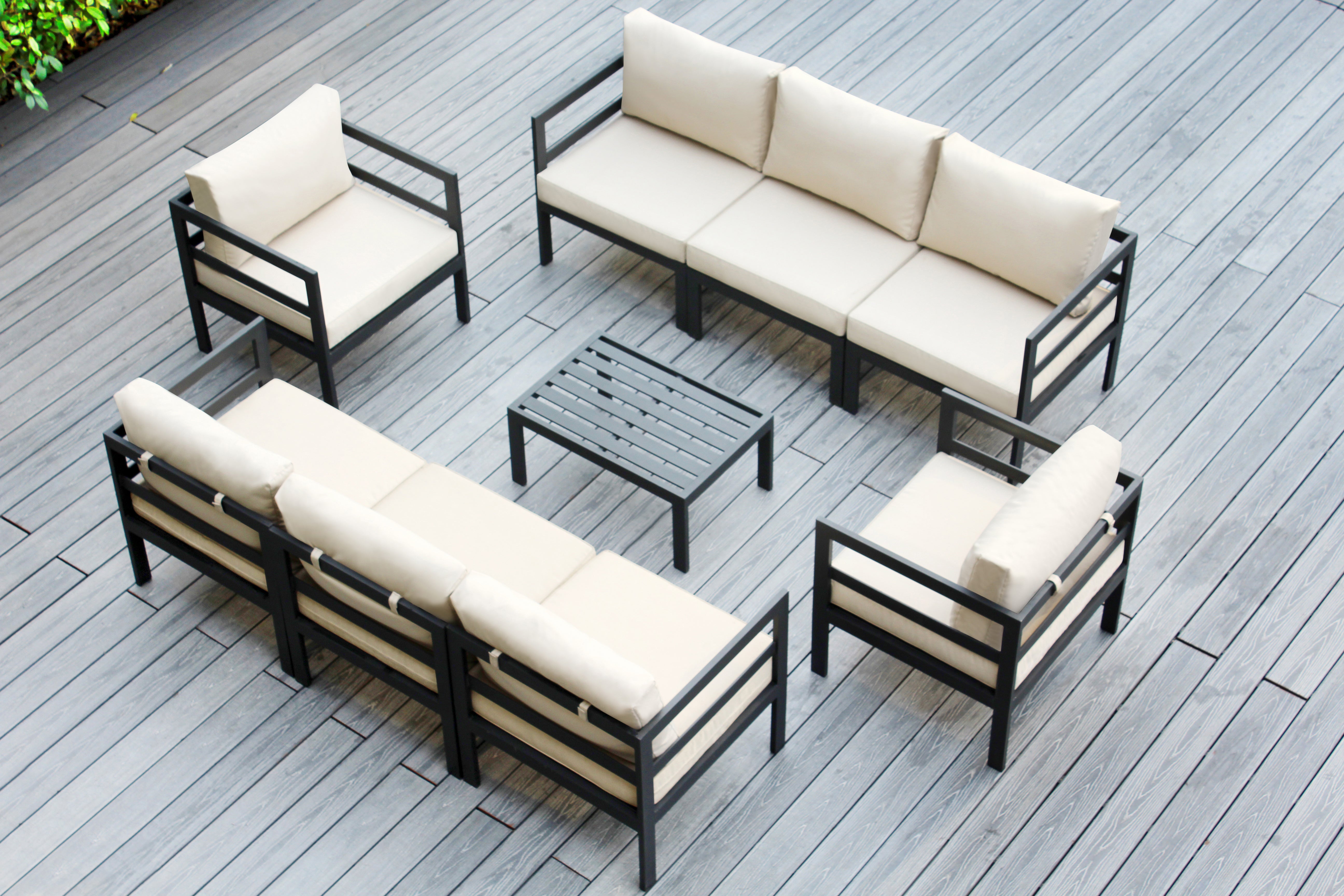 Fully Assembled Rainshield Patio Furniture - 9 Piece Aluminum Outdoor Sectional with Water Protected Outdoor Cushions