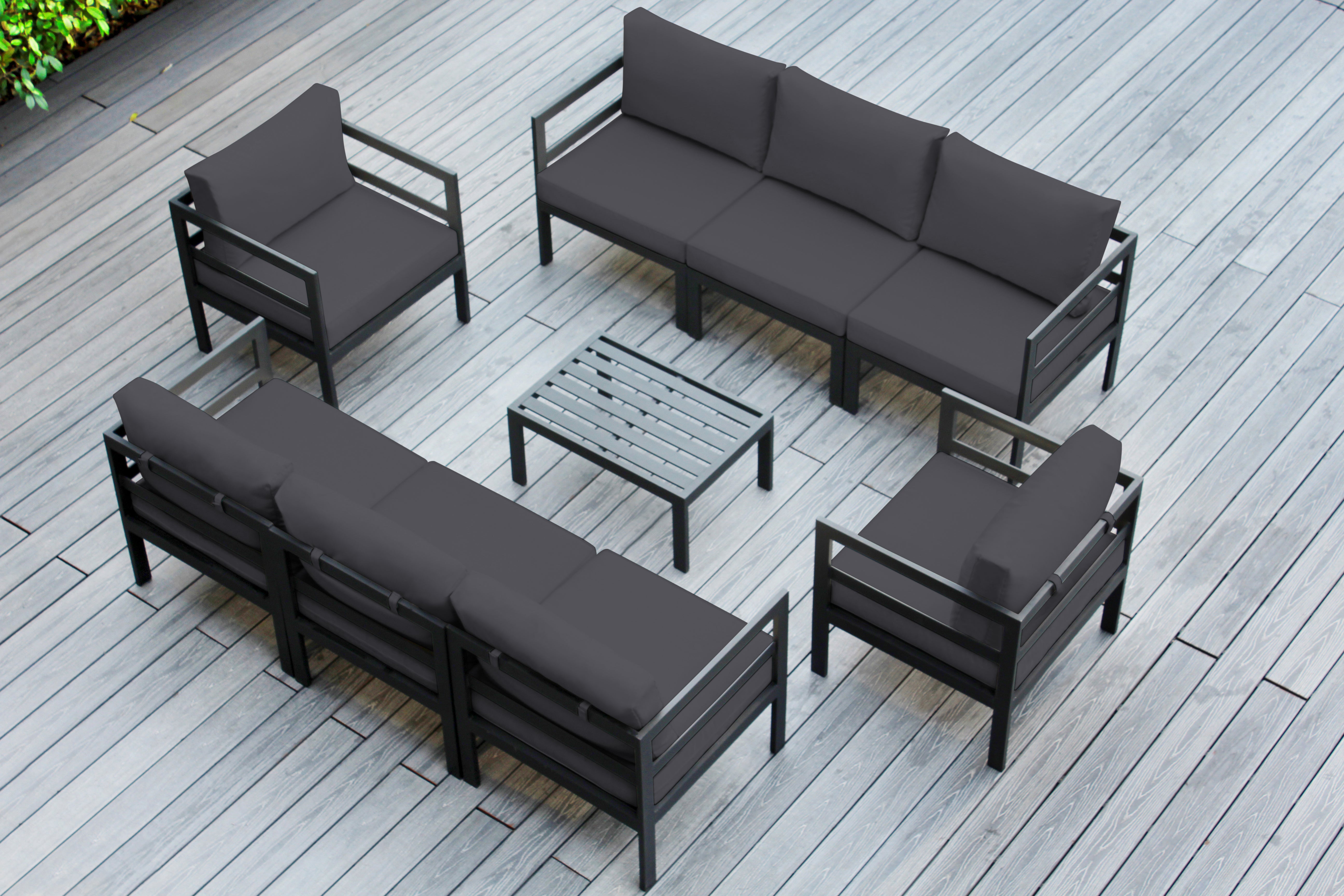 Fully Assembled Rainshield Patio Furniture - 9 Piece Aluminum Outdoor Sectional with Water Protected Outdoor Cushions