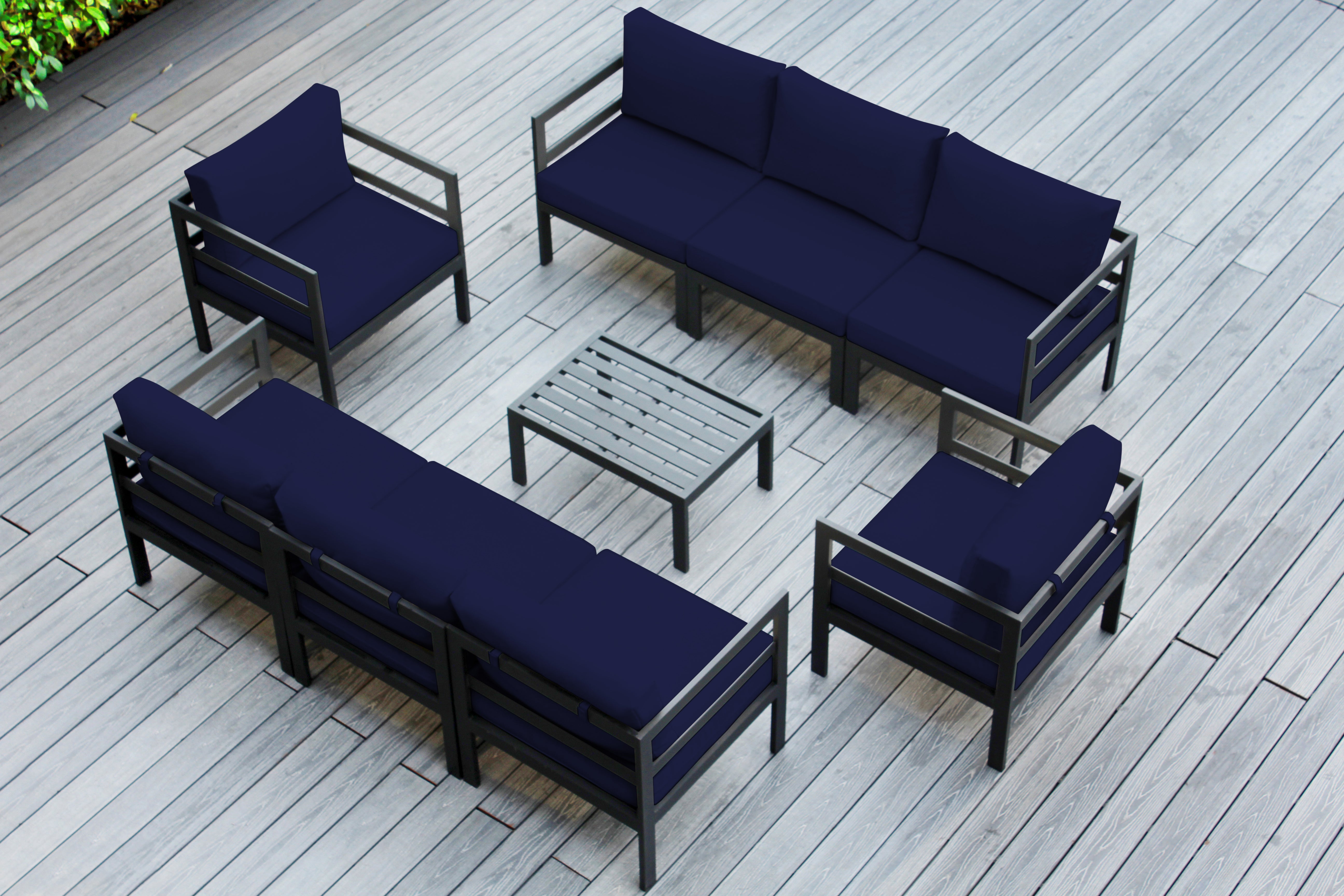 Fully Assembled Rainshield Patio Furniture - 9 Piece Aluminum Outdoor Sectional with Water Protected Outdoor Cushions