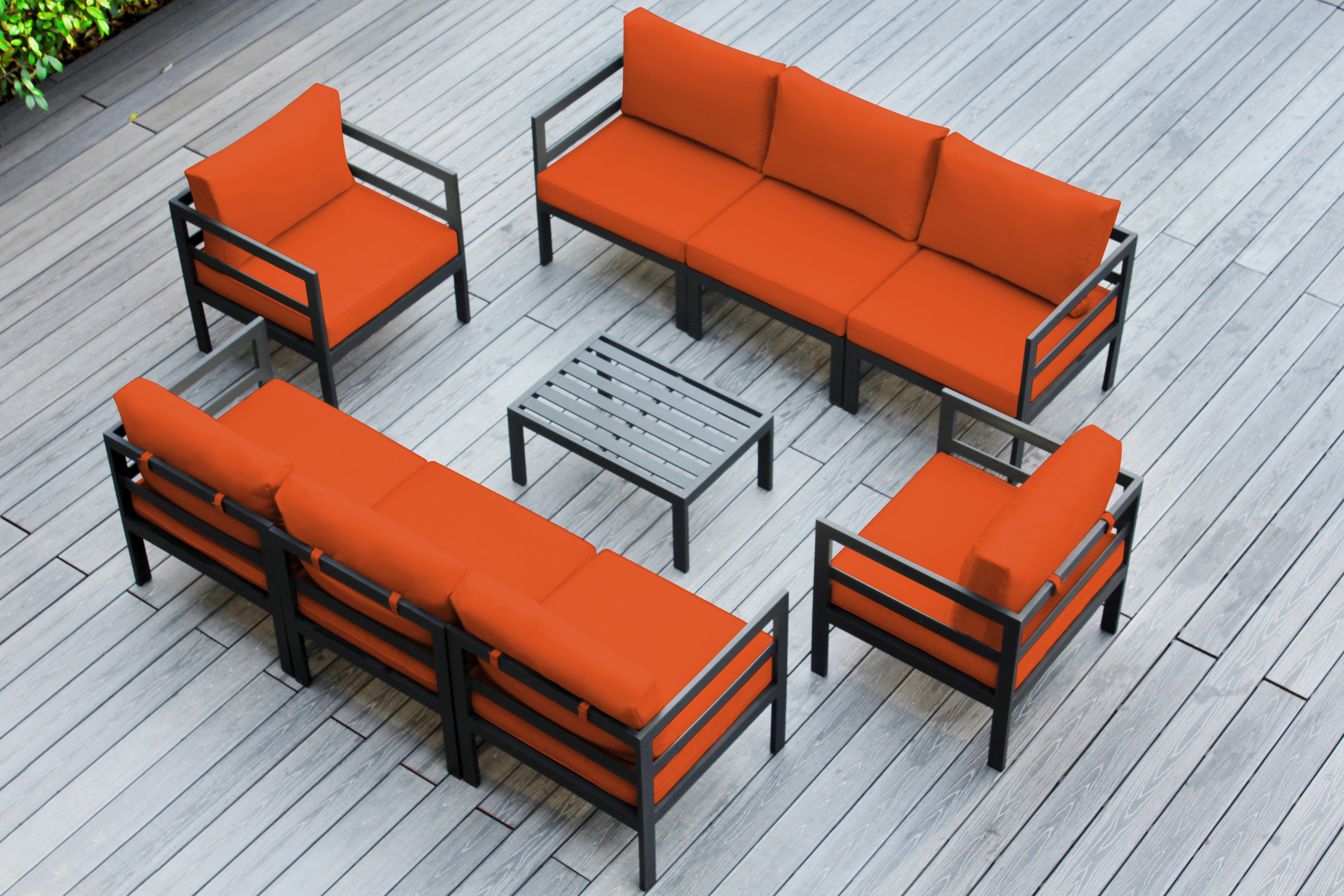 Fully Assembled Rainshield Patio Furniture - 9 Piece Aluminum Outdoor Sectional with Water Protected Outdoor Cushions