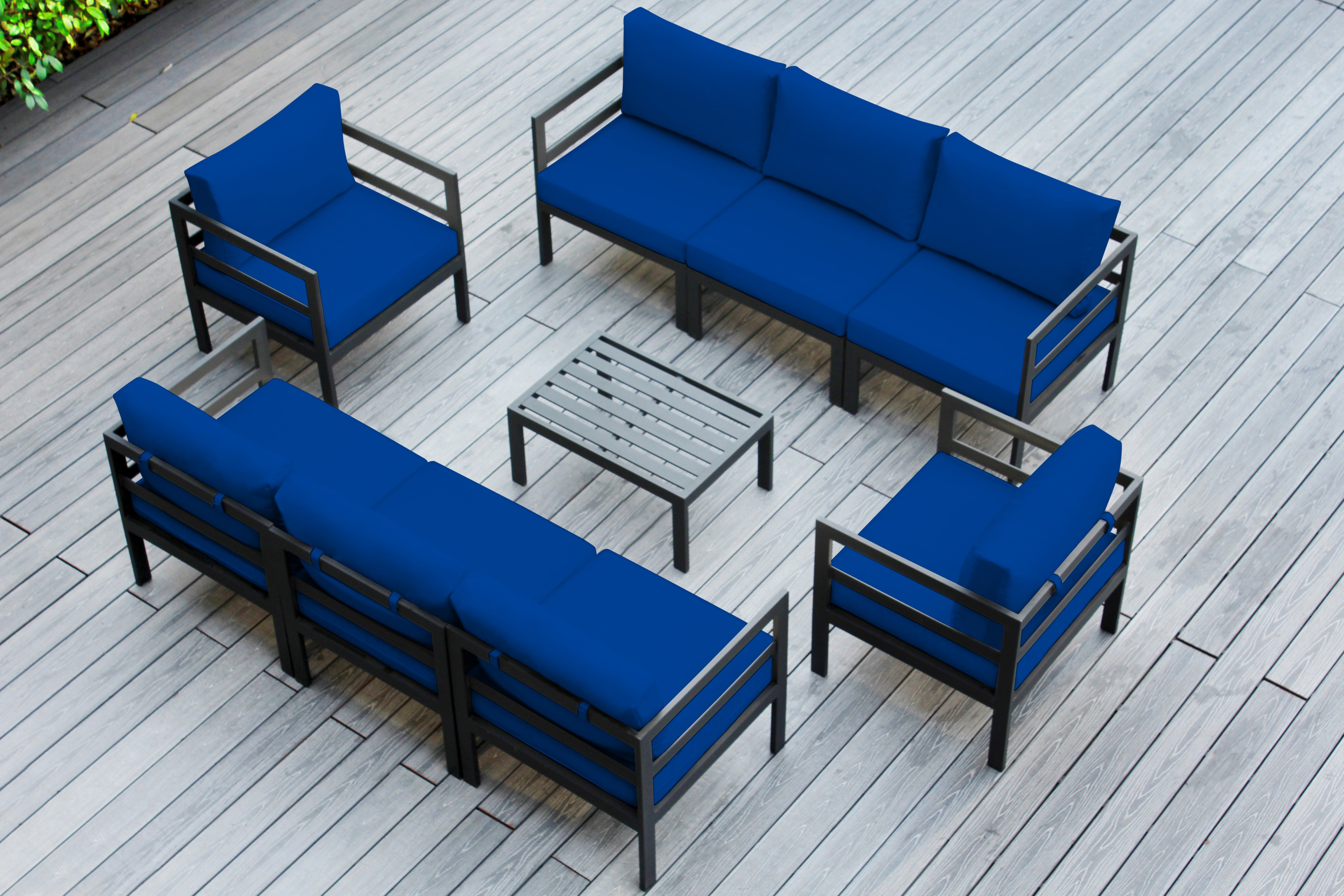 Fully Assembled Rainshield Patio Furniture - 9 Piece Aluminum Outdoor Sectional with Water Protected Outdoor Cushions