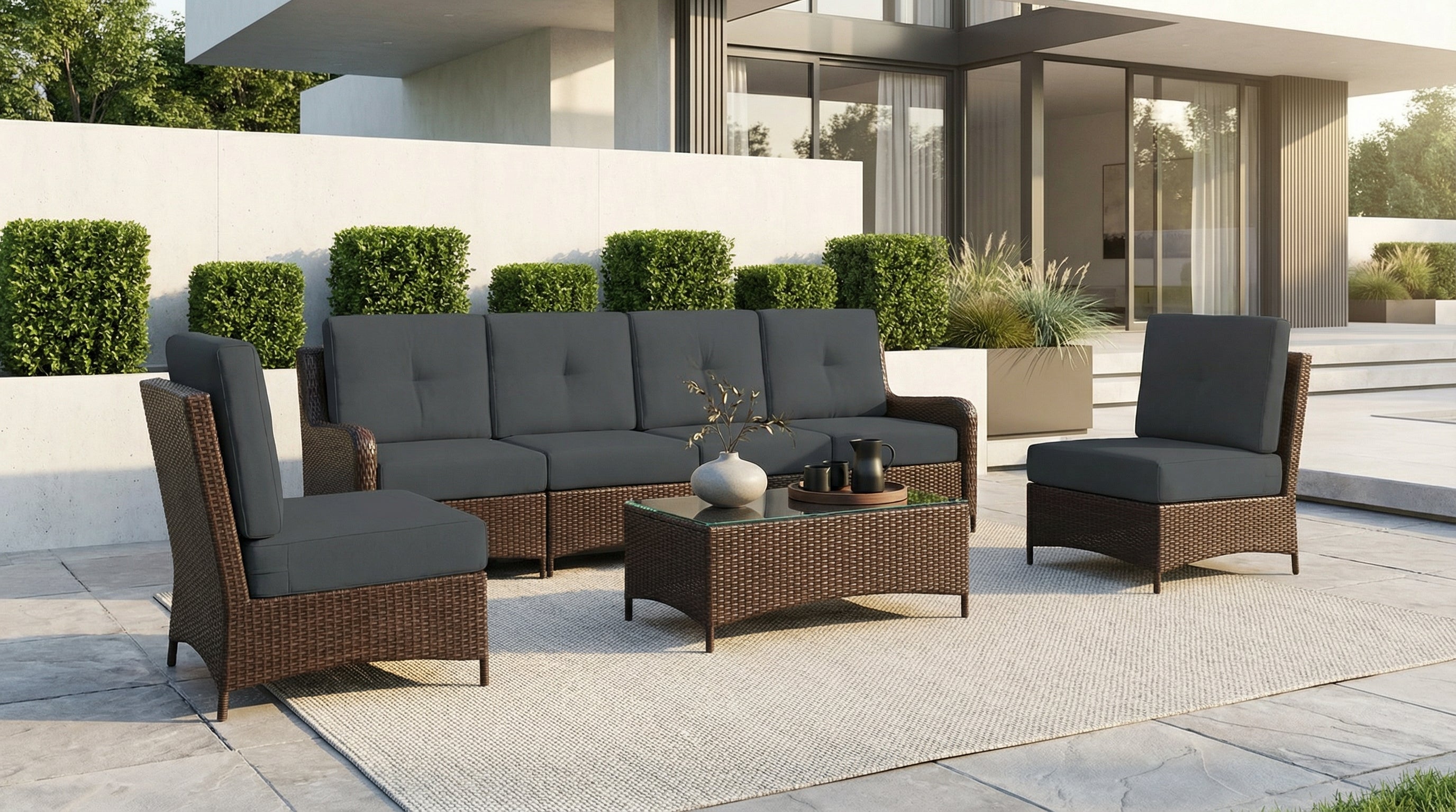 Fully Assembled Rainshield Patio Furniture - Summit 7-Piece High-Back Sectional with 6" RainShield Cushions