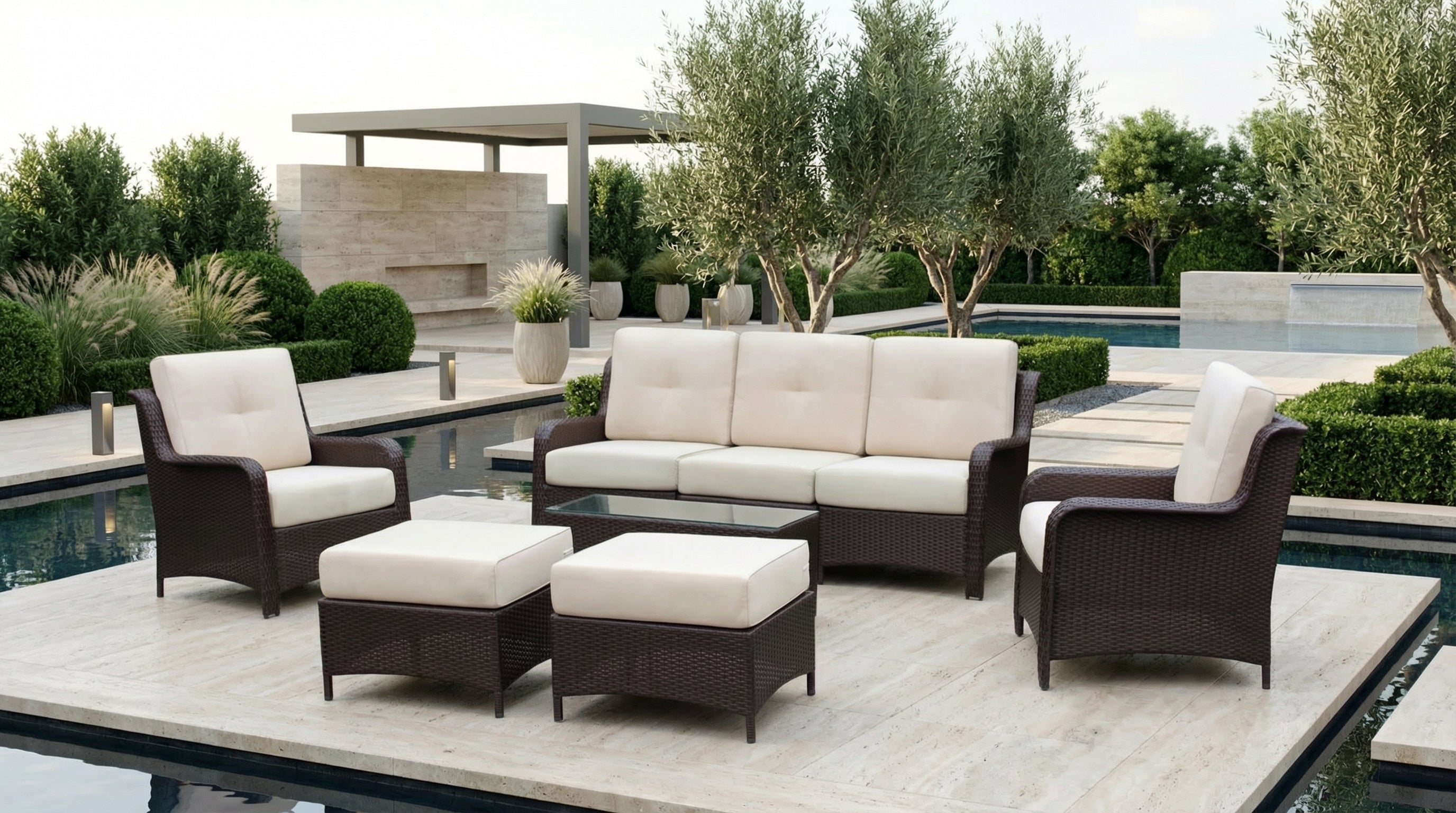 Fully Assembled Rainshield Patio Furniture - Summit 8-Piece Oversized High-Back Seating Set with 6" RainShield Cushions