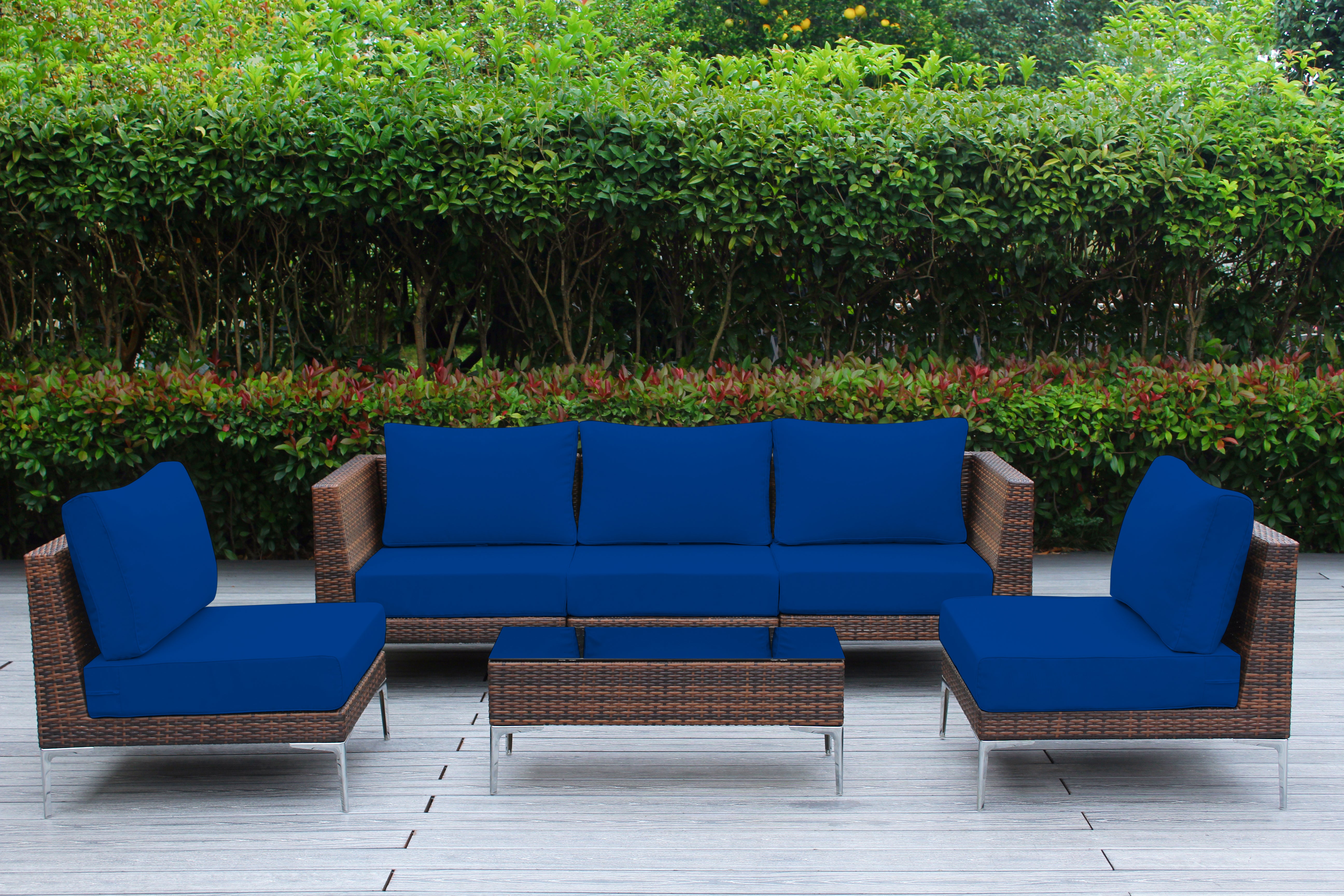 Fully Assembled Rainshield Patio Furniture - Premium 6 Piece Outdoor Sectional with 6-inch Cushions in Sunbrella