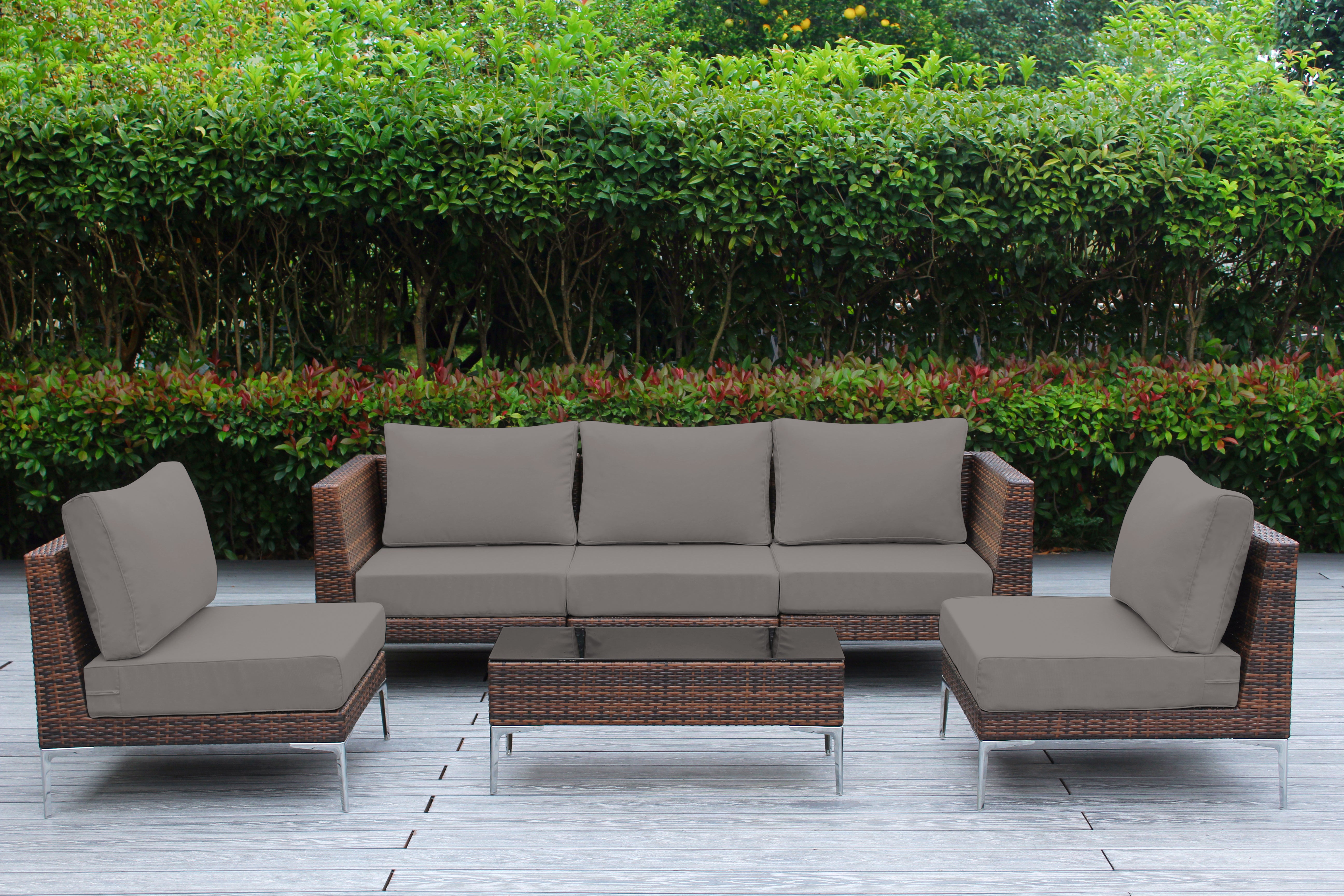 Fully Assembled Rainshield Patio Furniture - Premium 6 Piece Outdoor Sectional with 6-inch Cushions in Sunbrella