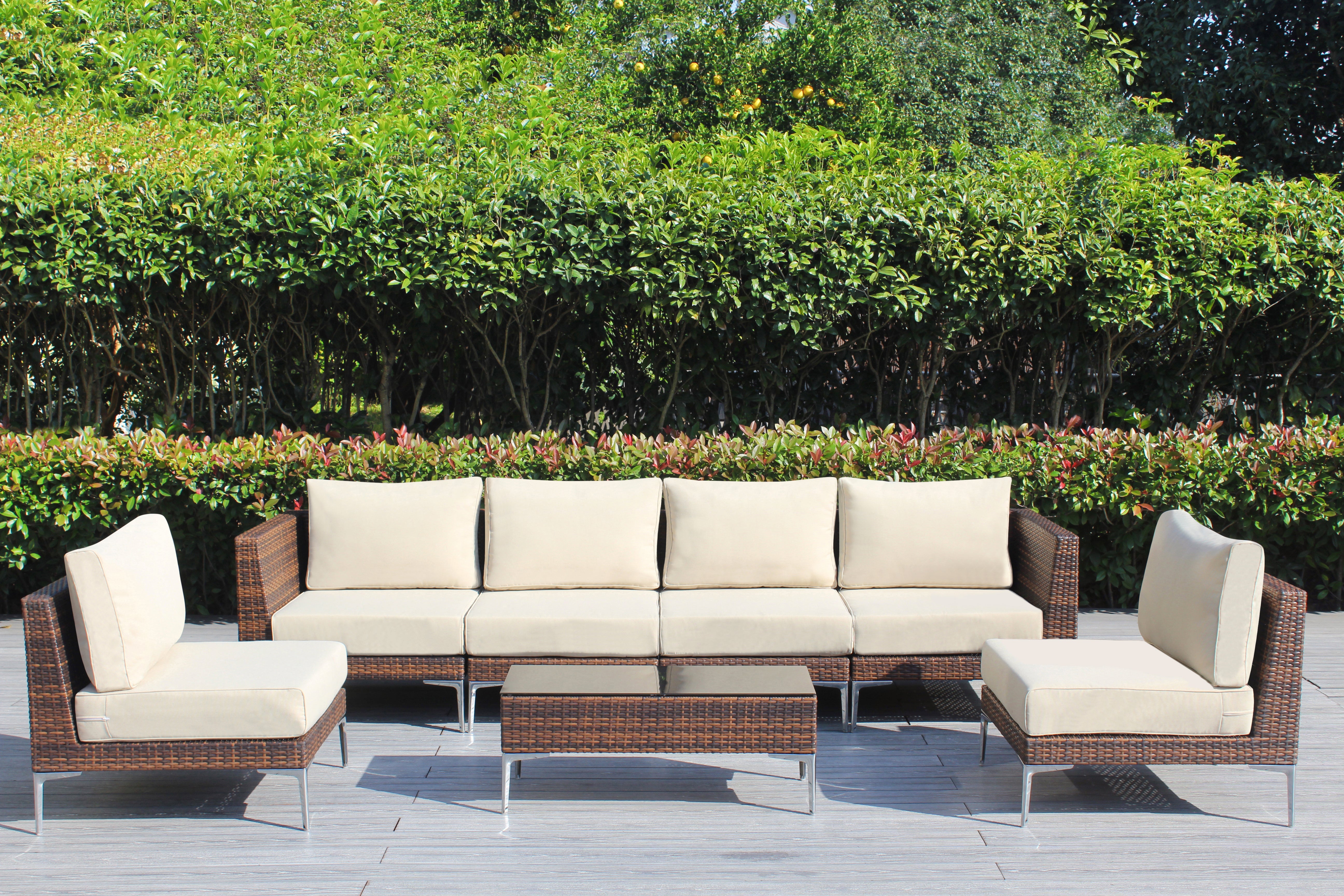 Fully Assembled Rainshield Patio Furniture - Premium 7 Piece Outdoor Sectional with Oversized Seating, Tall High Back and 6-inch Water Protected Cushions