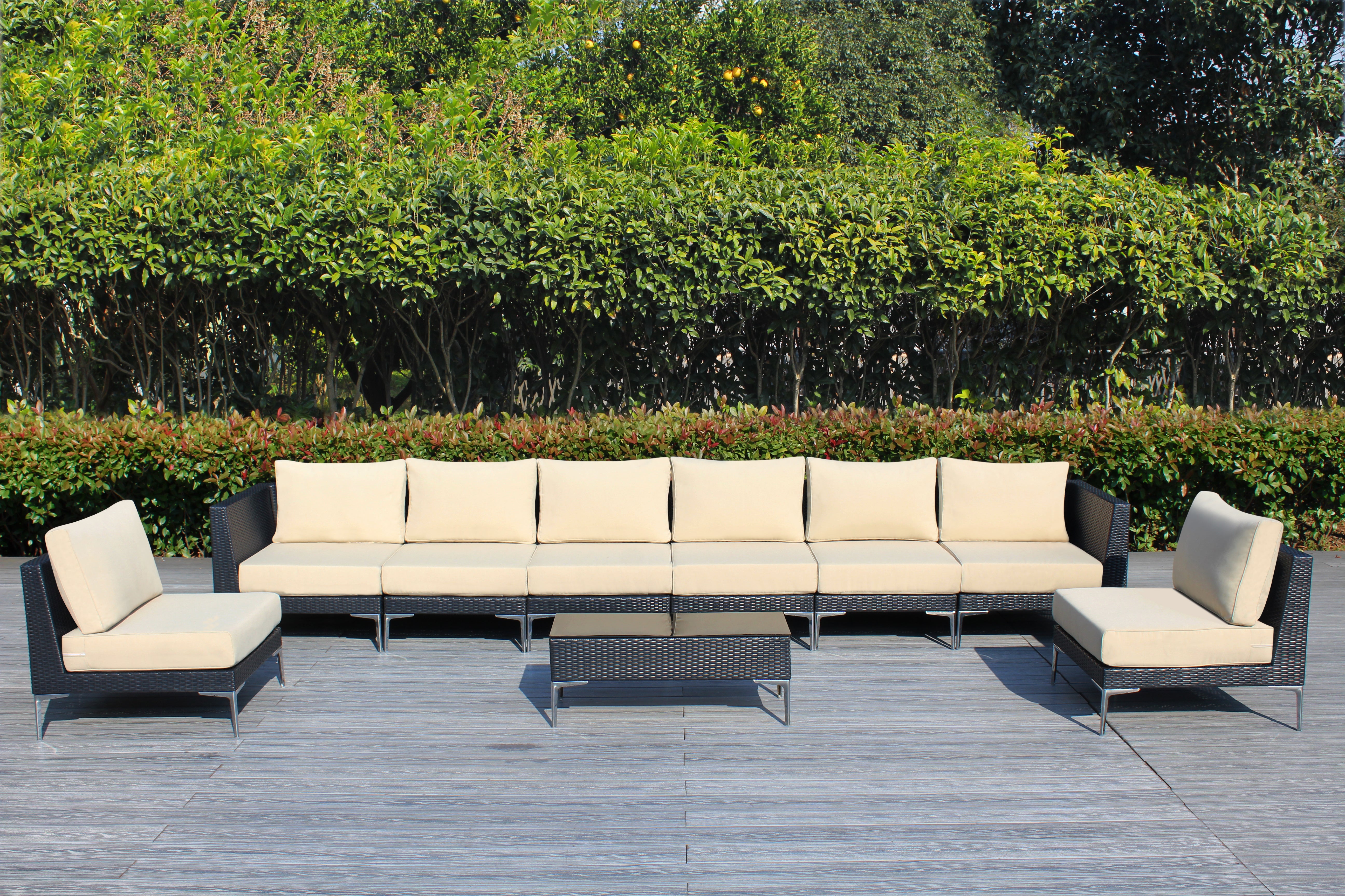 Fully Assembled RainShield Patio Furniture - Premium 9 Piece Outdoor Sectional with 6-inch Water Protected Cushions