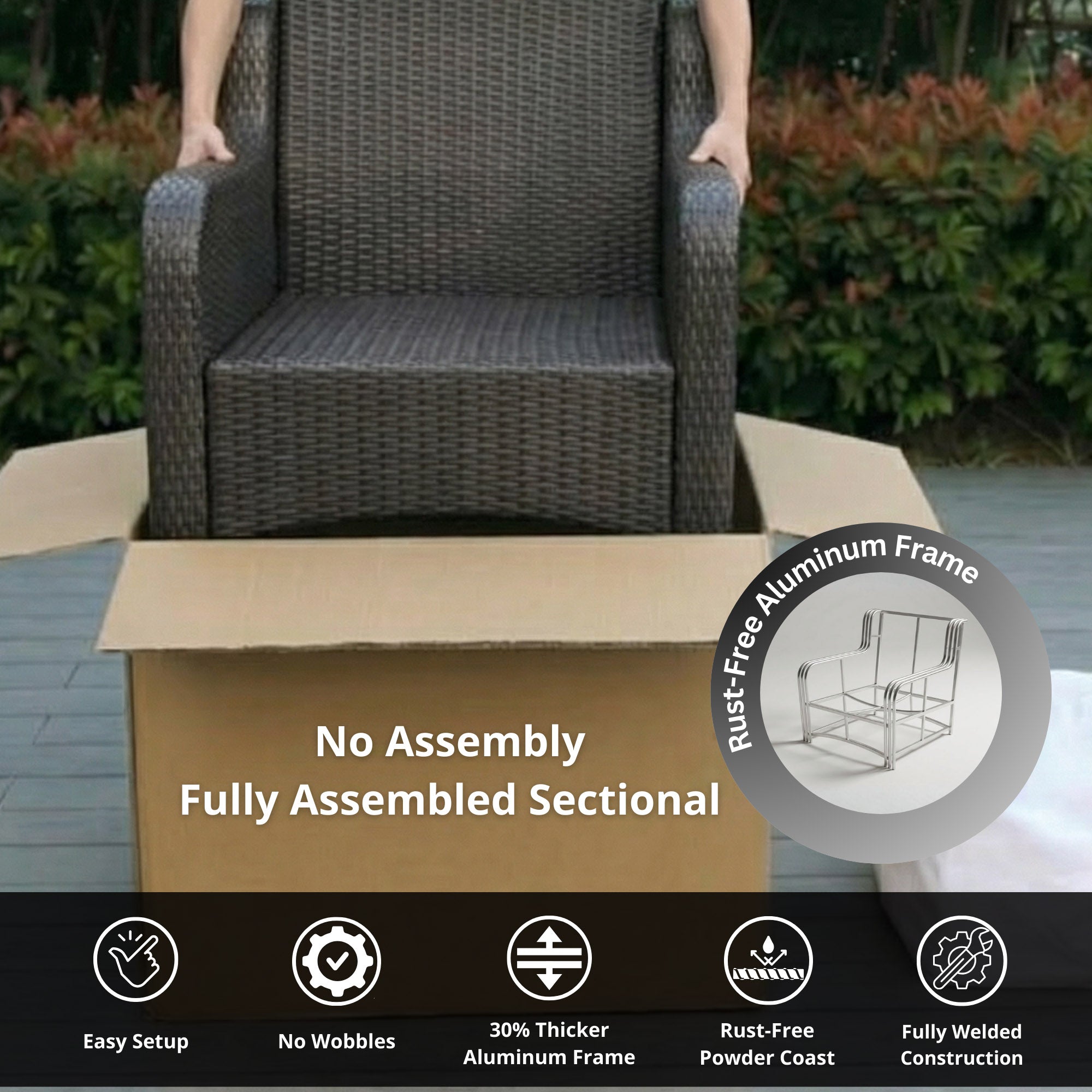 Fully Assembled Rainshield Patio Furniture - Summit 8-Piece High-Back Swivel Seating Set with 6" RainShield Cushions