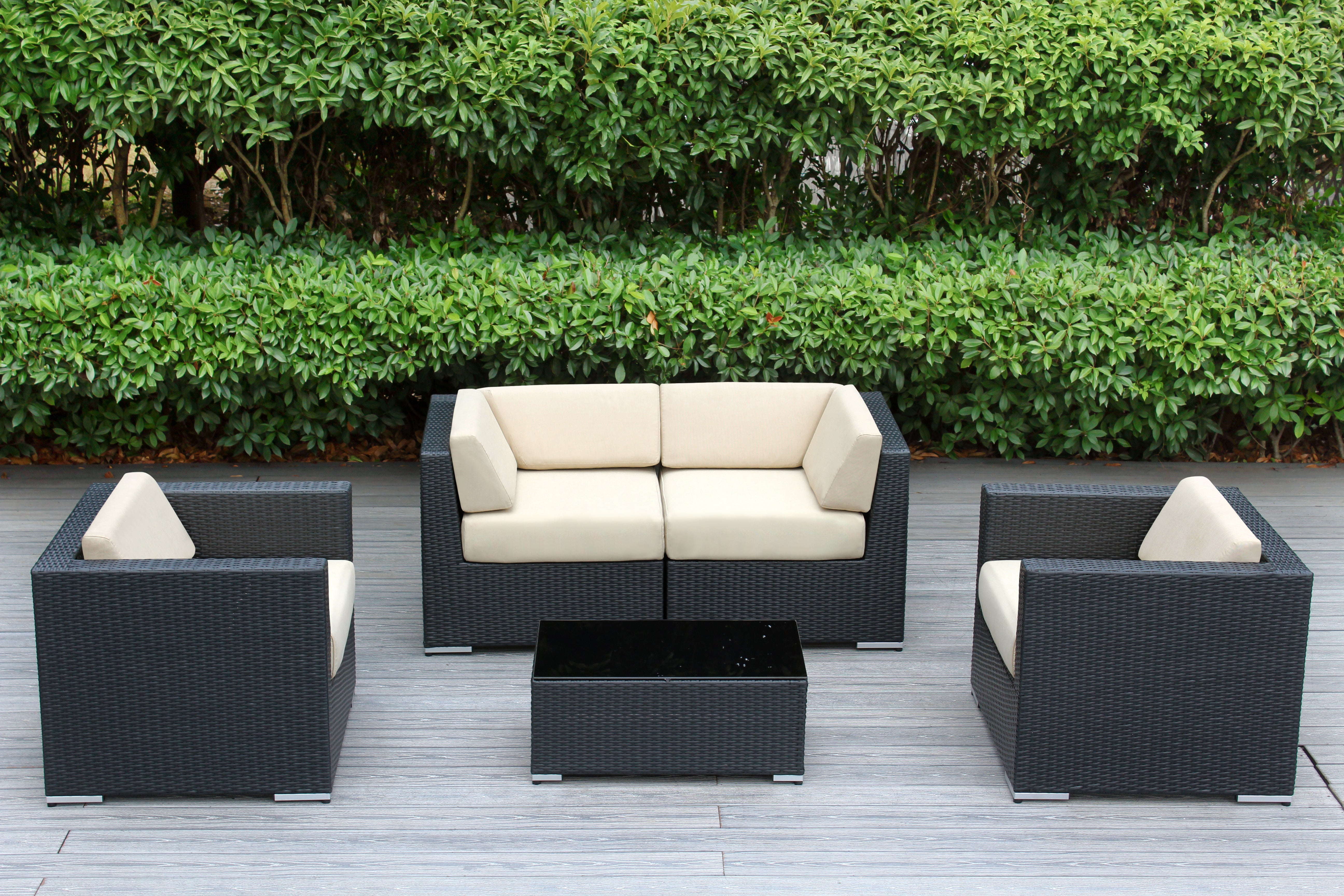 Fully Assembled Rainshield Patio Furniture - Ohana 5 Piece Sectional with Club Chairs and 6-inch Cushions