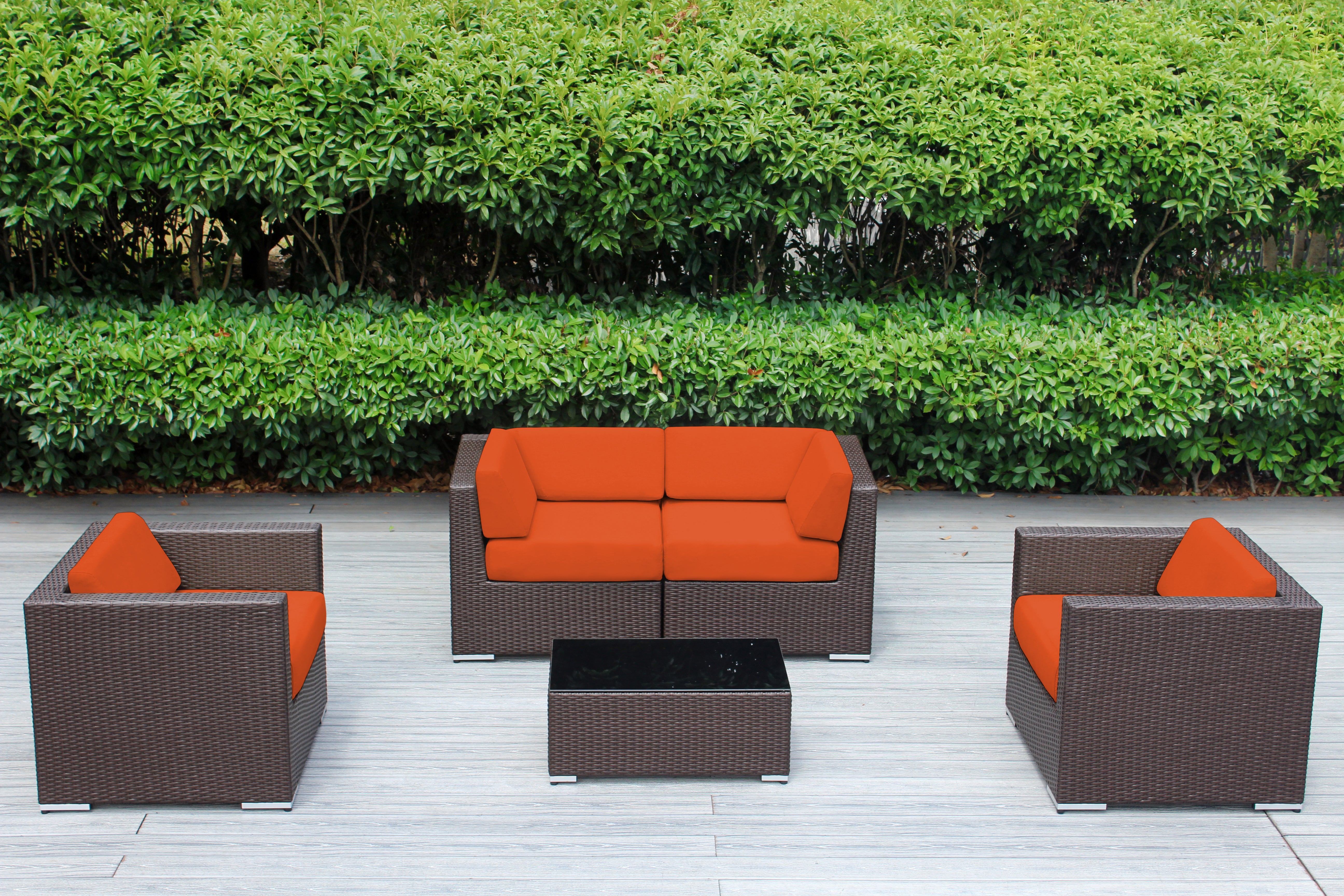 Fully Assembled Rainshield Patio Furniture - Ohana 5 Piece Sectional with Club Chairs and 6-inch Cushions