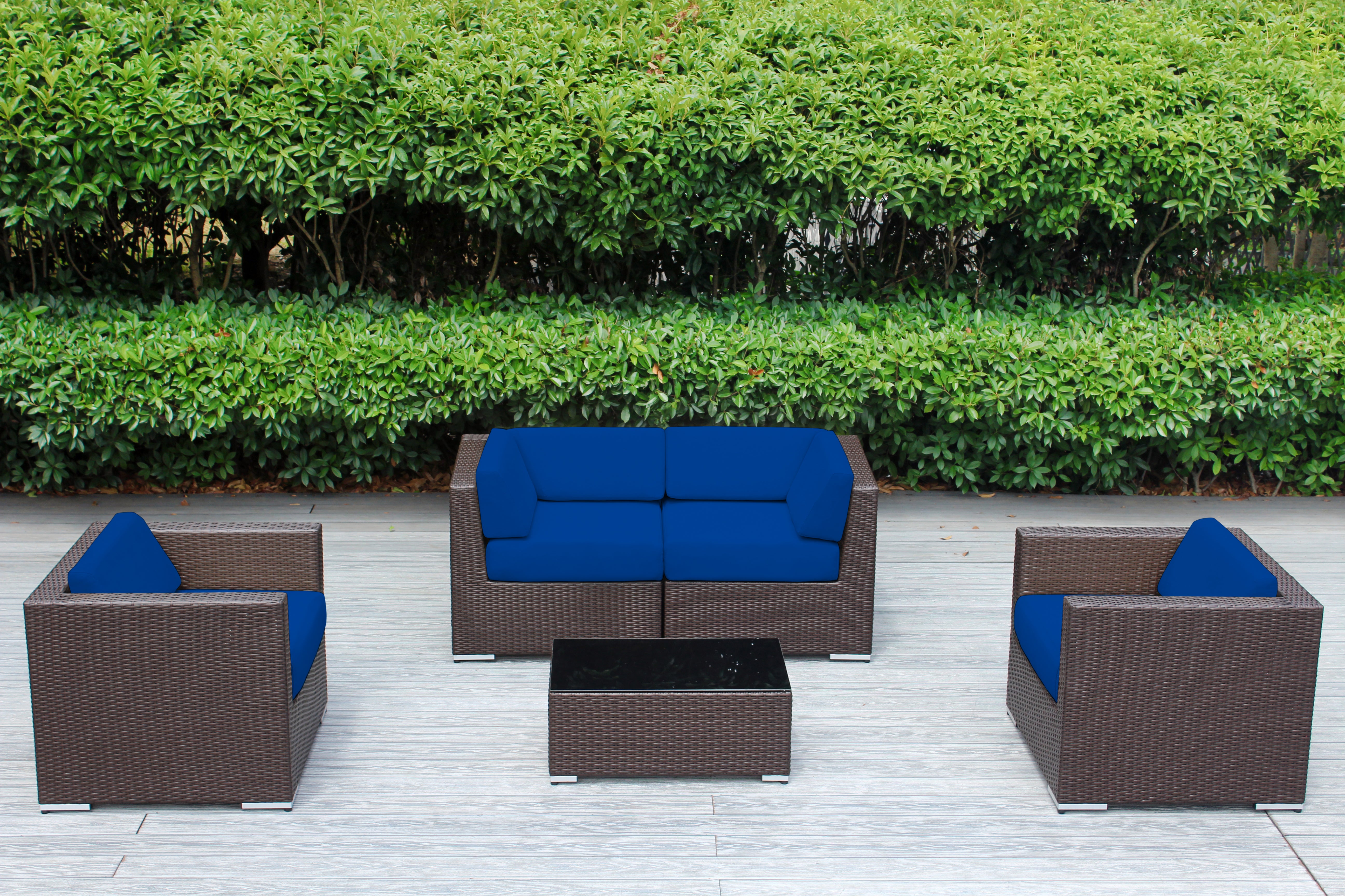Fully Assembled Rainshield Patio Furniture - Ohana 5 Piece Sectional with Club Chairs and 6-inch Cushions